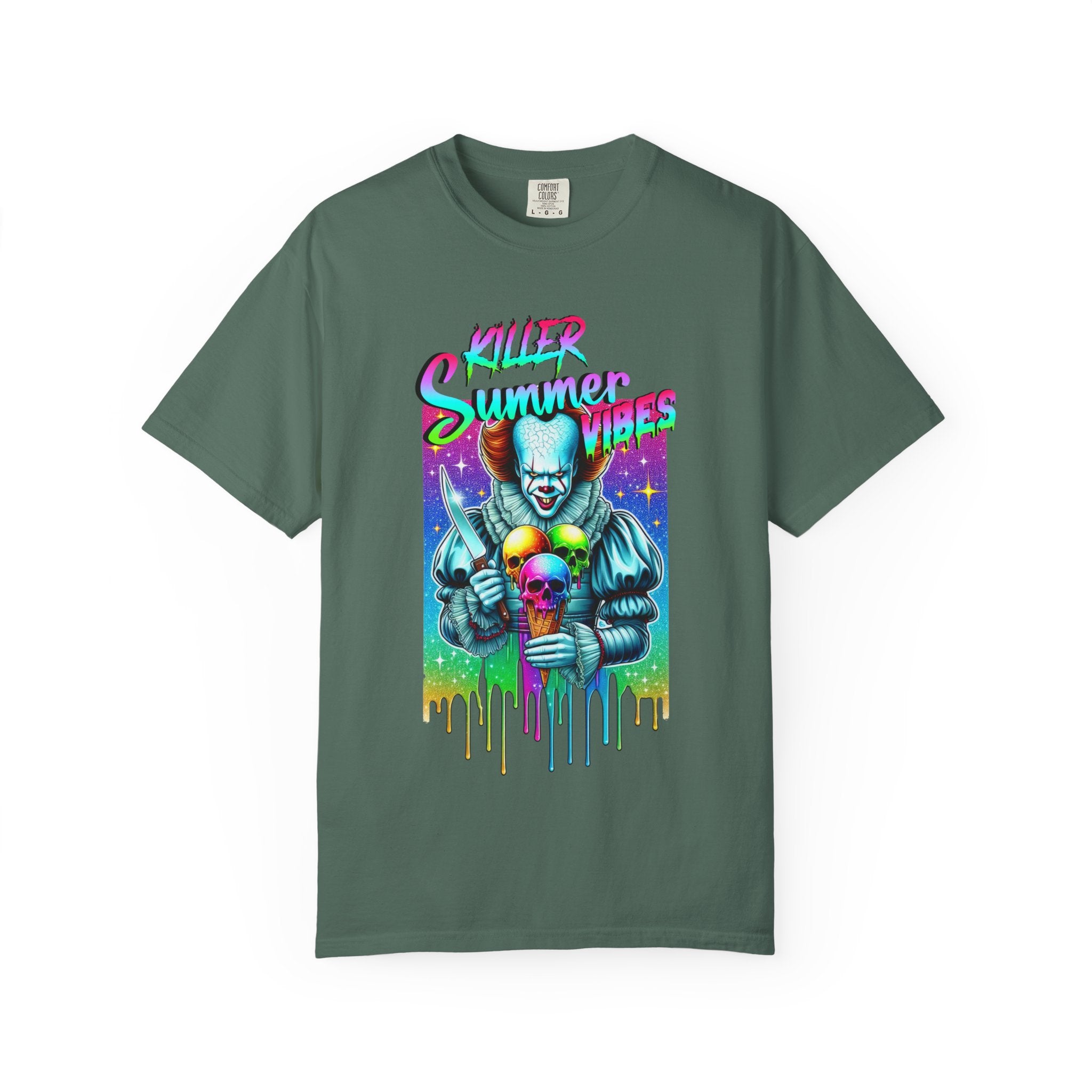 Graphic T-Shirt — "Mild Summer Vibes" Neon Clown Ice Cream Design