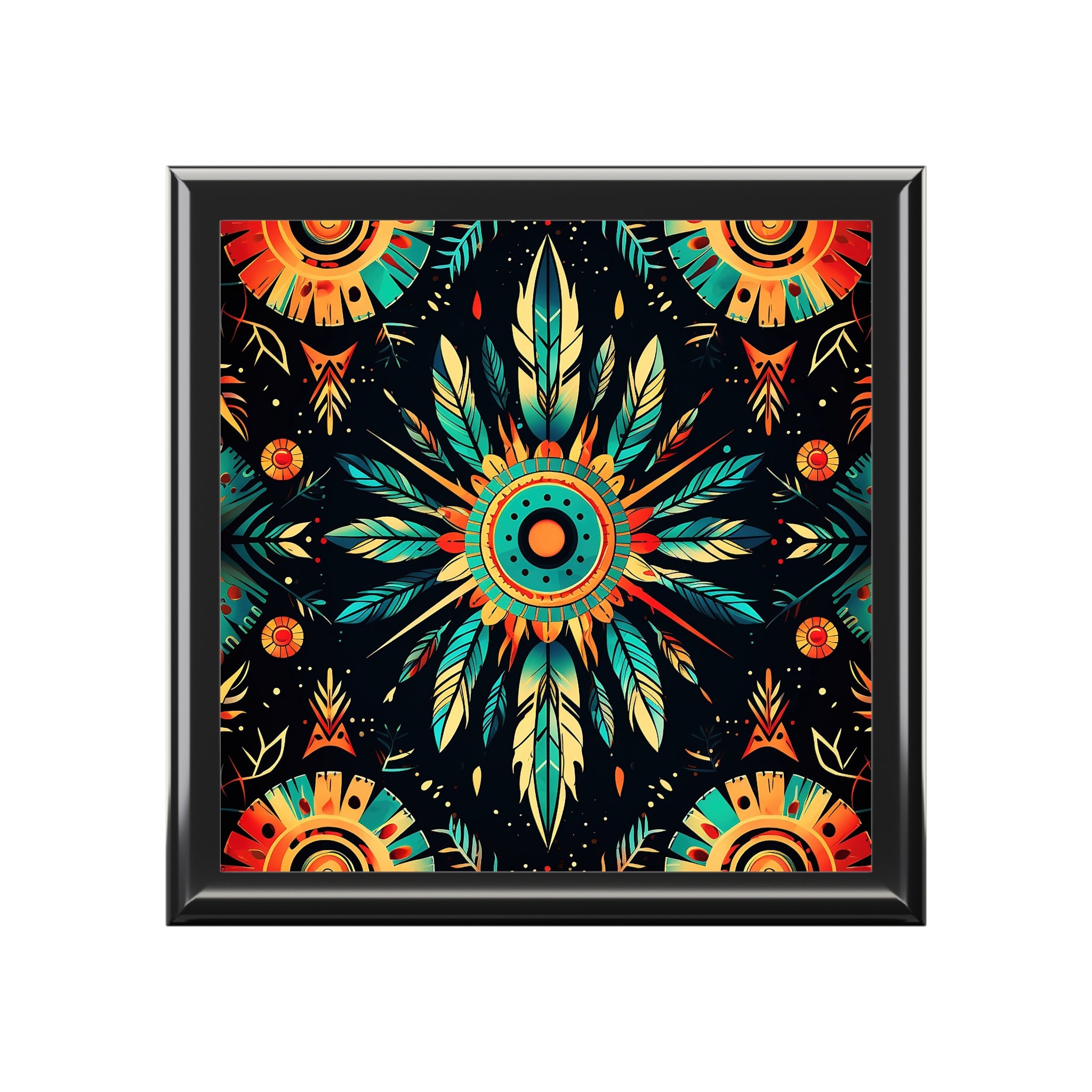 Boho Feather Mandala Jewelry Box — Decorative Keepsake Organizer