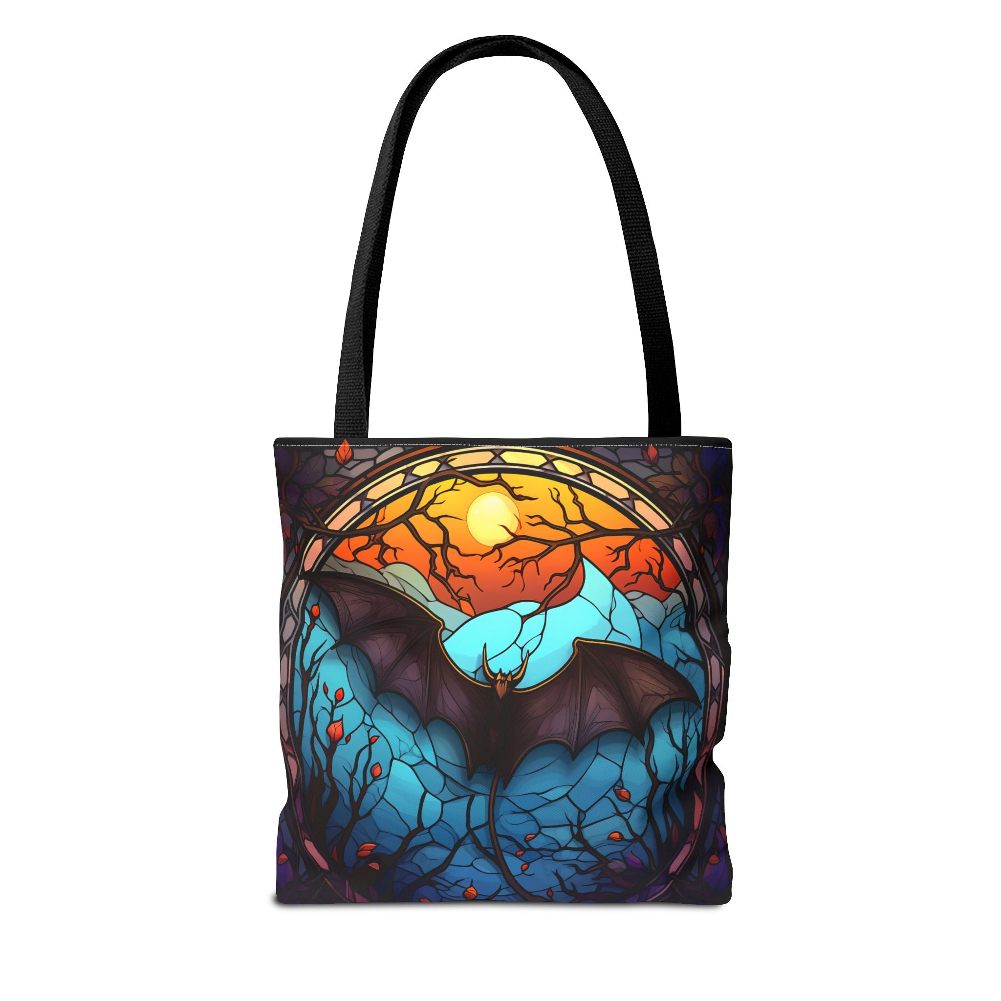 Stained Glass Bat Tote Bag — Moonlit Halloween AOP Canvas Tote