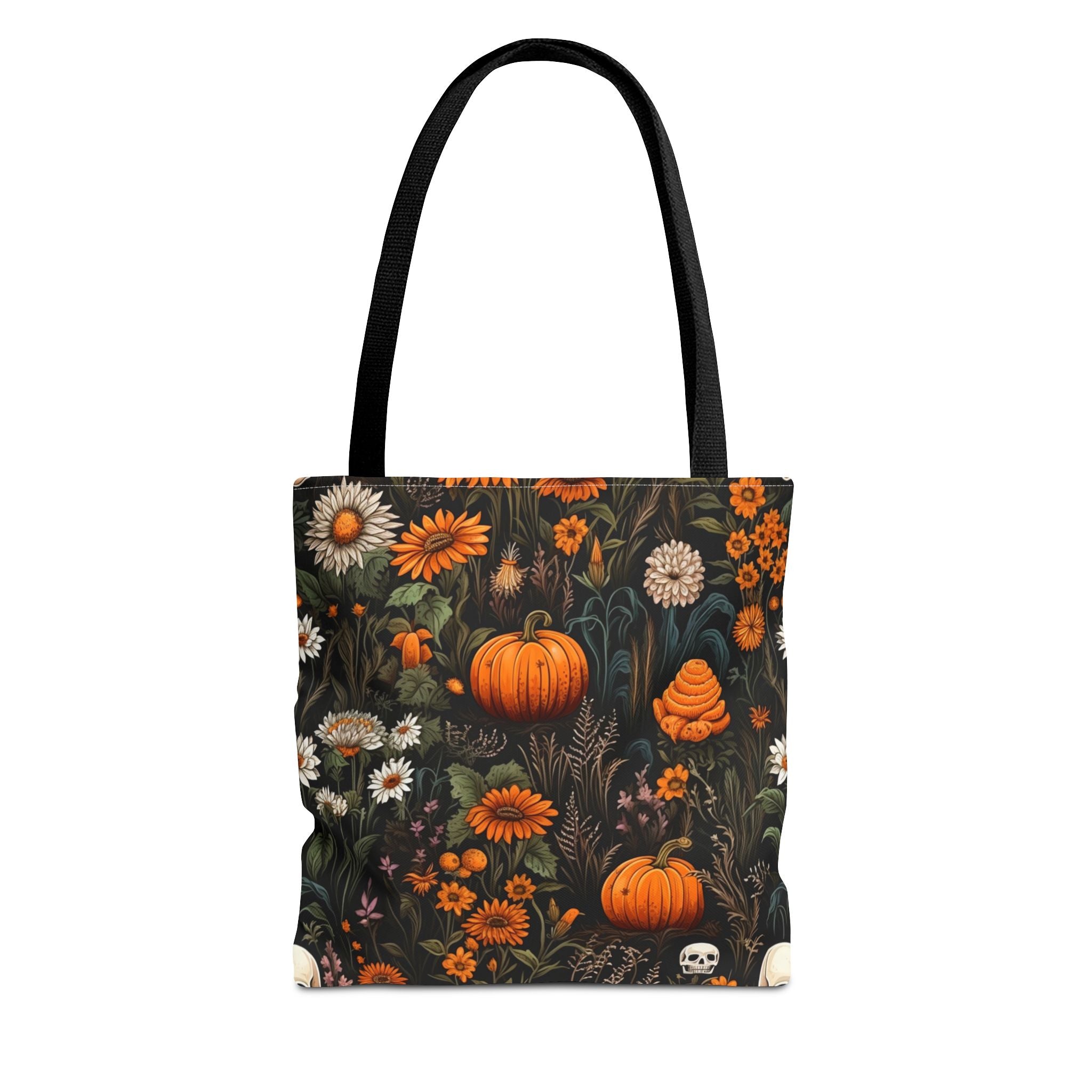 Halloween Pumpkin Floral Tote Bag — Autumn Skull Garden All-Over Print Tote