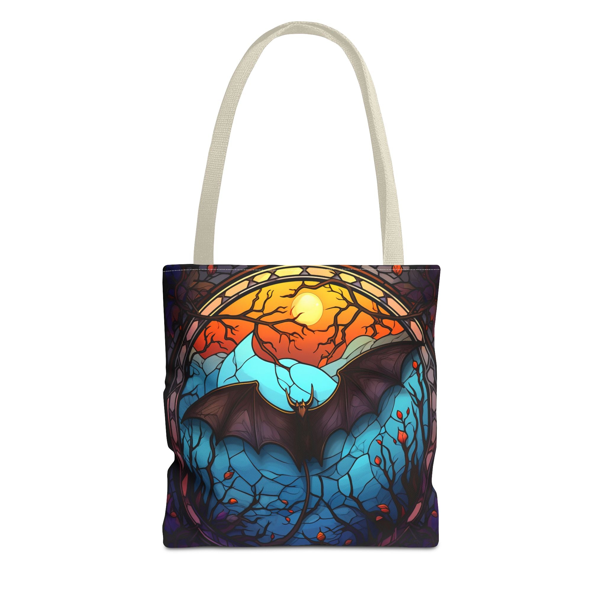 Stained Glass Bat Tote Bag — Moonlit Halloween AOP Canvas Tote