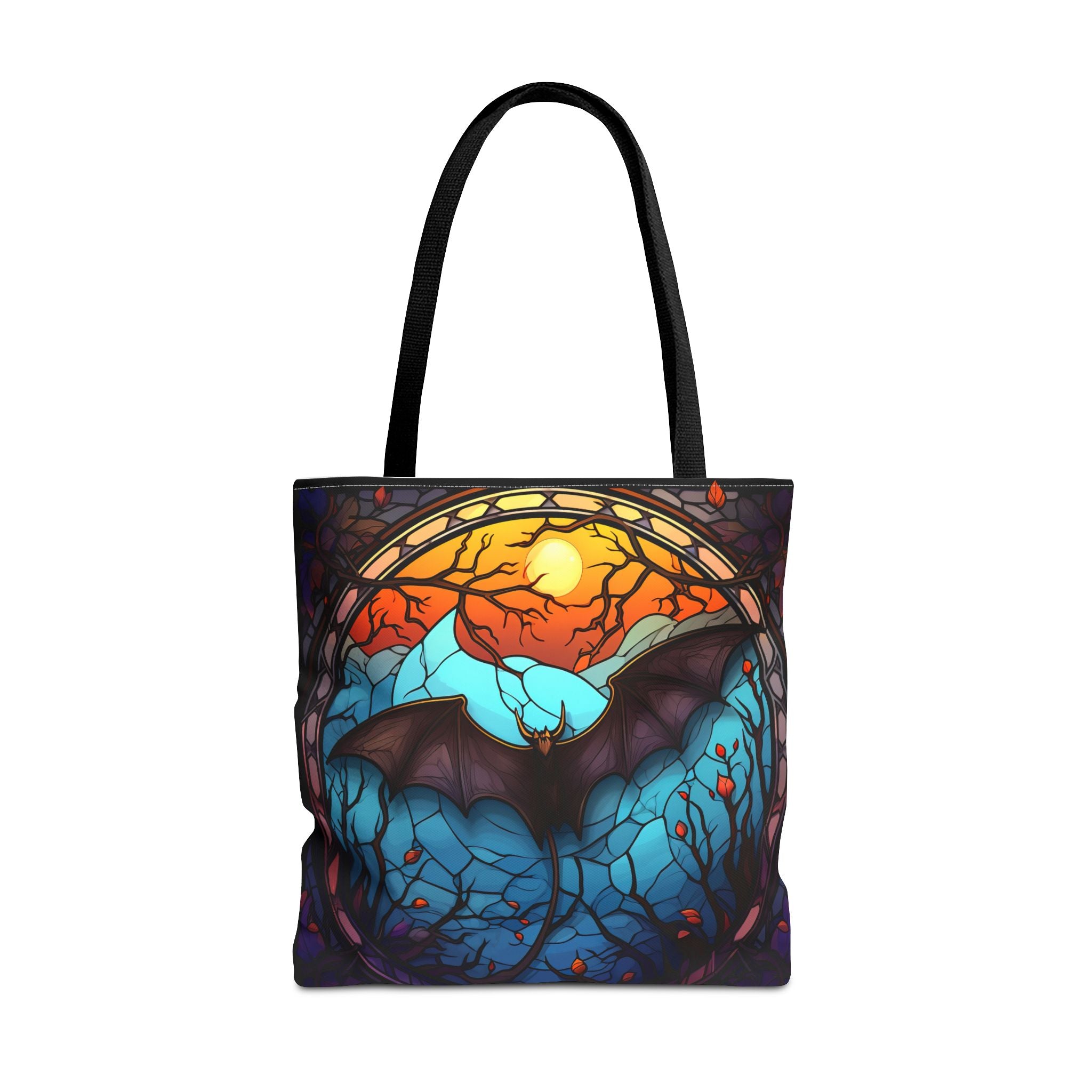 Stained Glass Bat Tote Bag — Moonlit Halloween AOP Canvas Tote