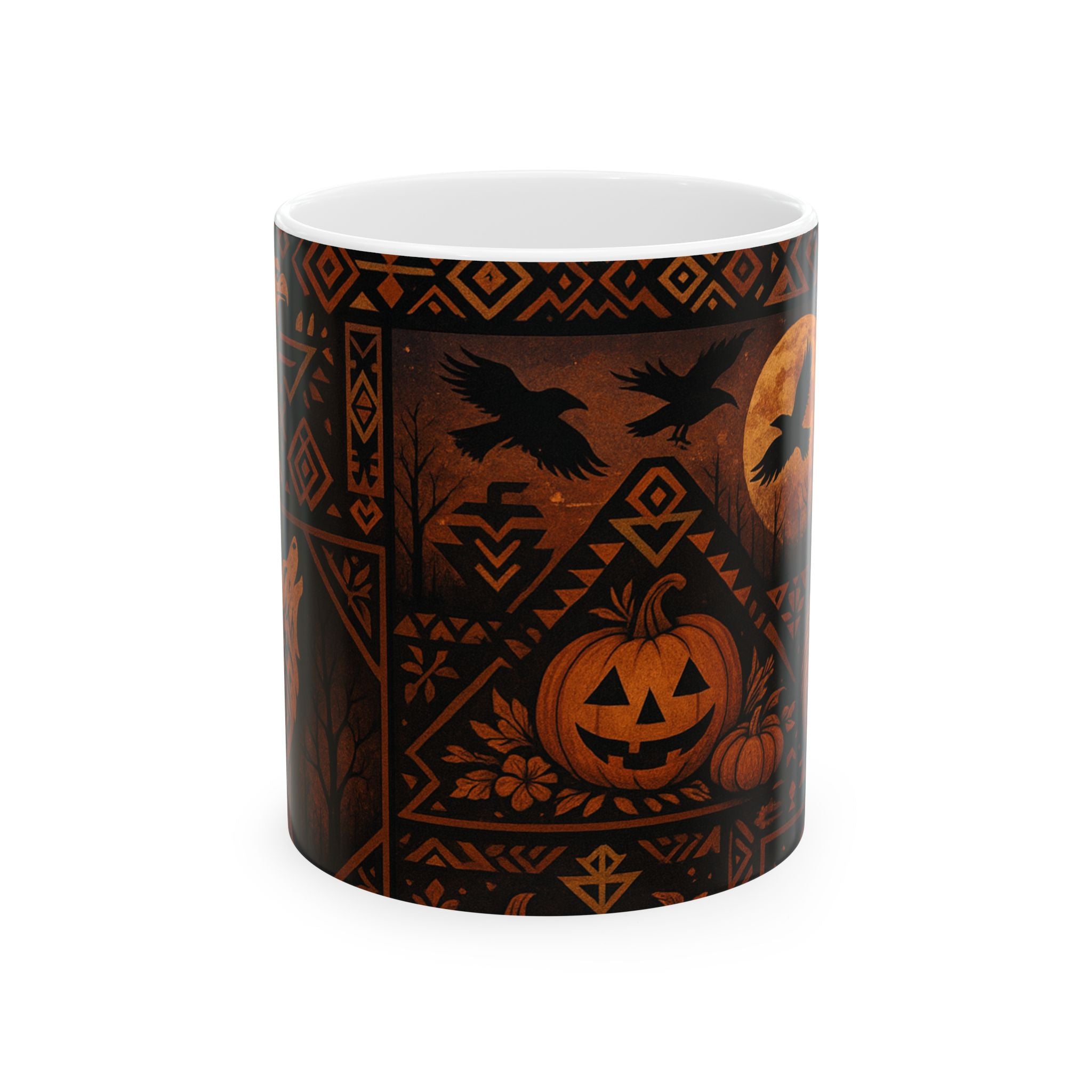 Halloween Pumpkin & Crows Ceramic Mug — Spooky Fall Coffee Cup (11oz, 15oz)