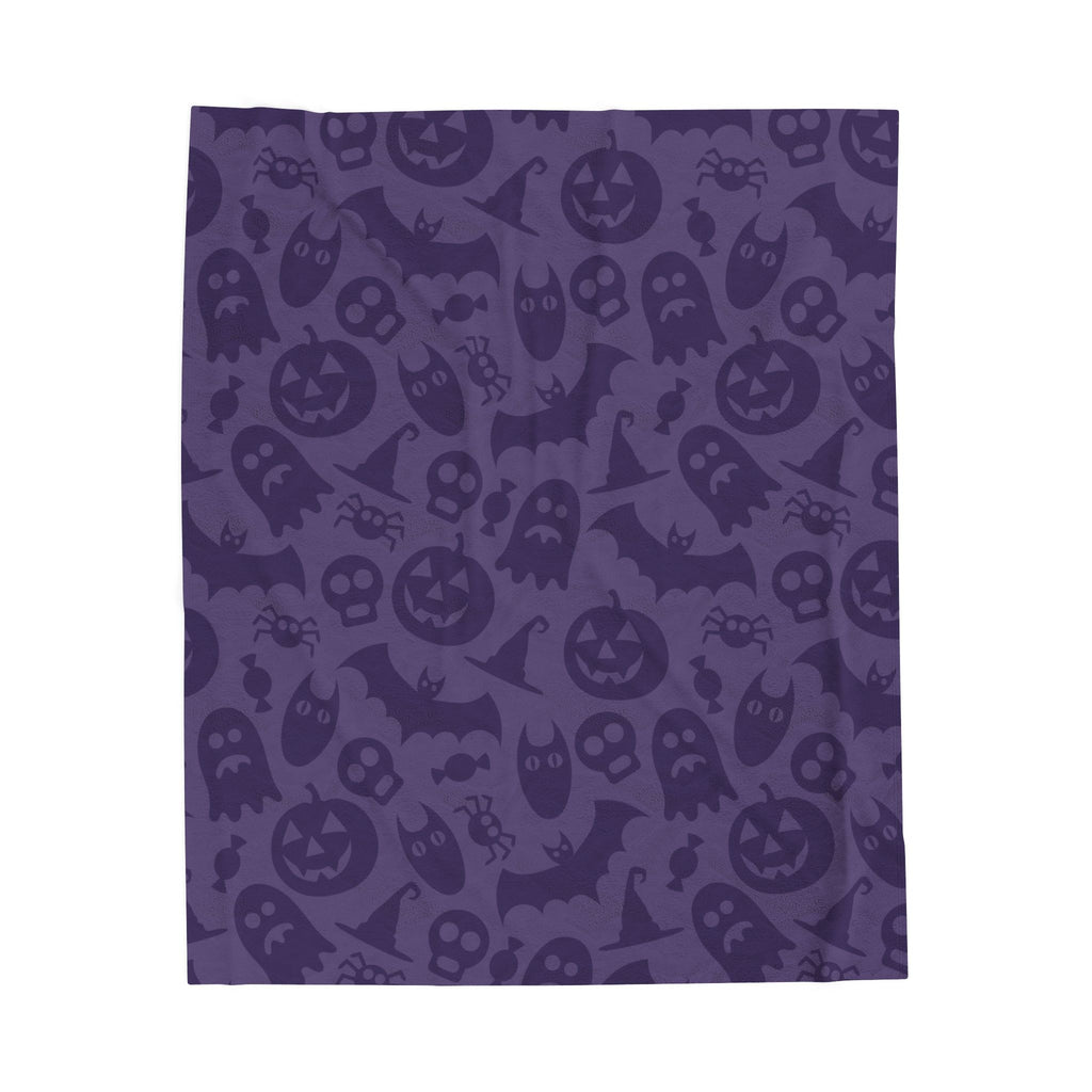 Halloween Pattern Velveteen Plush Blanket — Purple Boo & Jack-o'-Lantern Cozy Throw