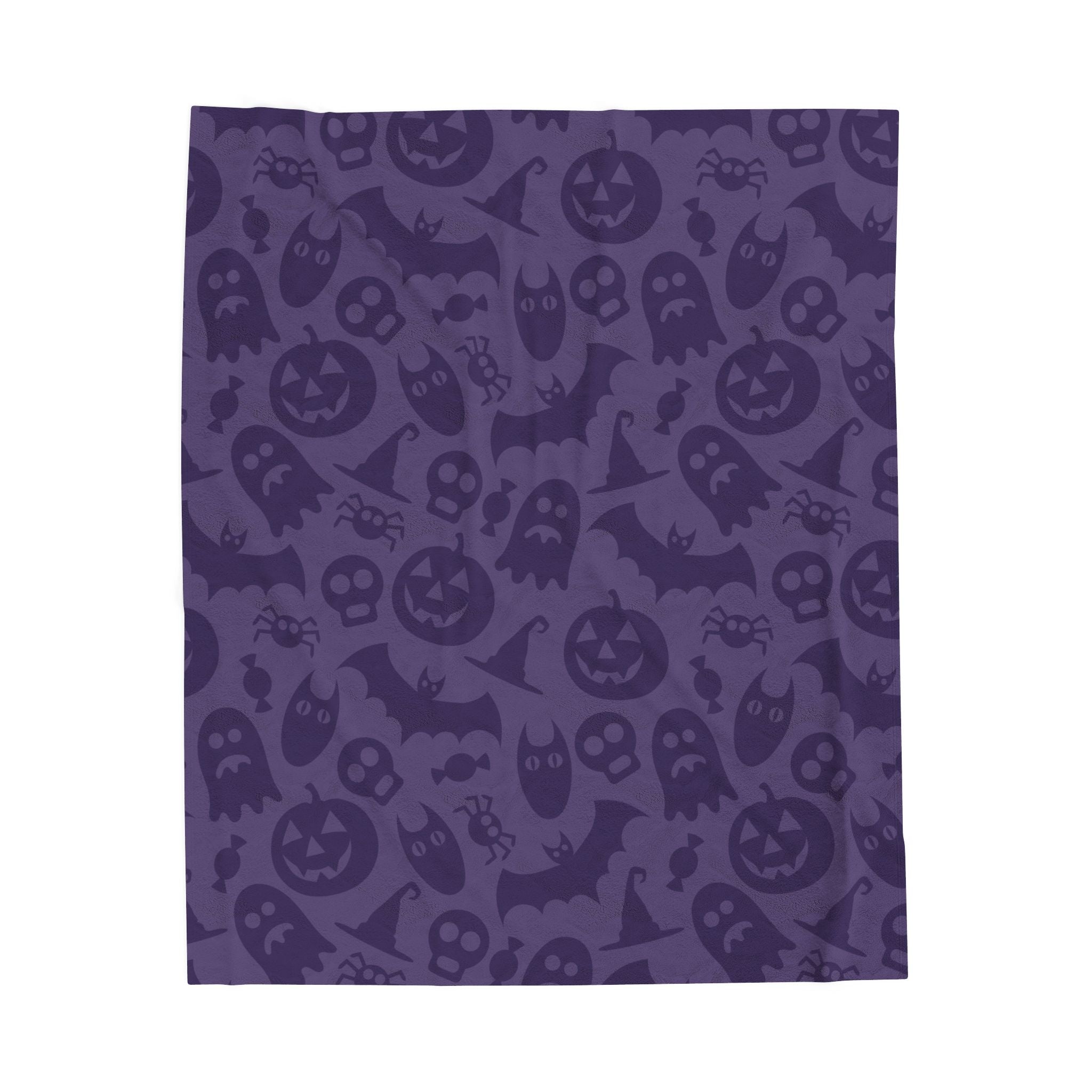 Halloween Pattern Velveteen Plush Blanket — Purple Boo & Jack-o'-Lantern Cozy Throw