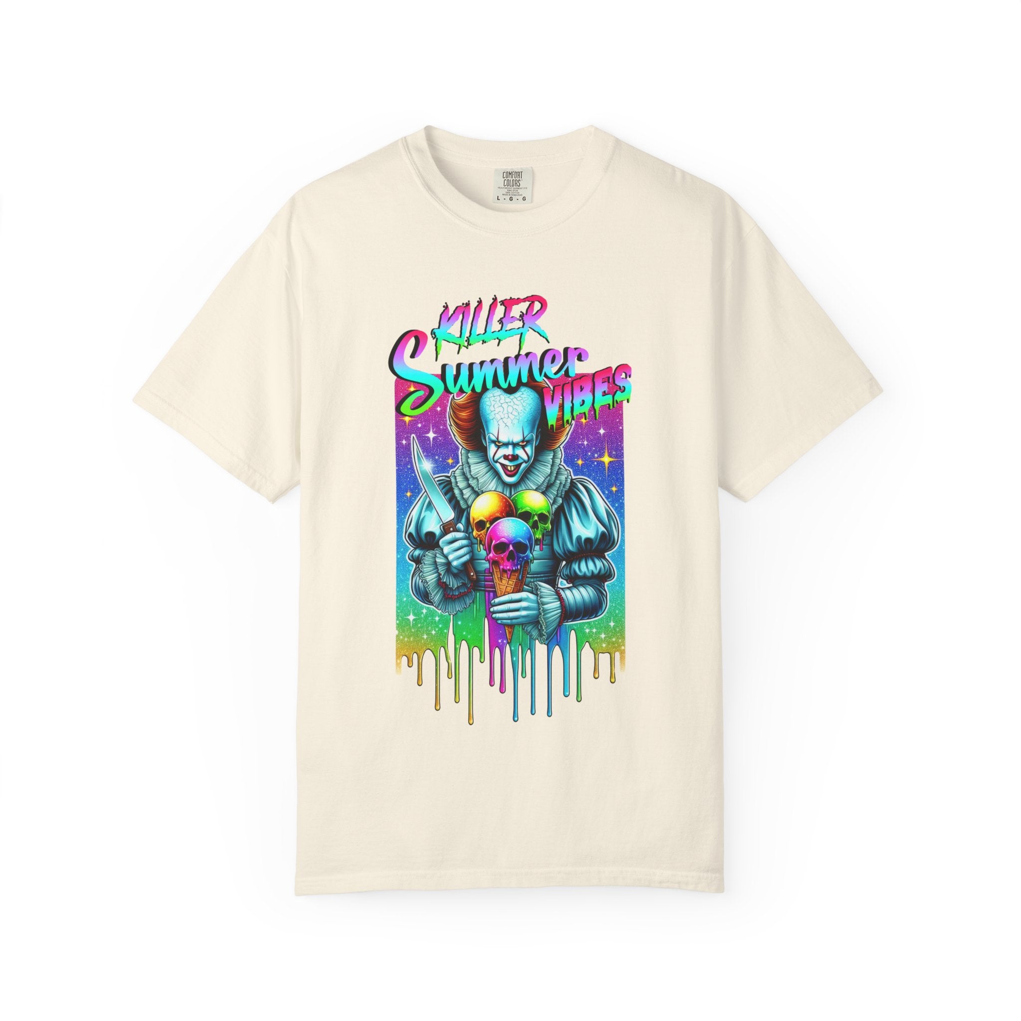Graphic T-Shirt — "Mild Summer Vibes" Neon Clown Ice Cream Design