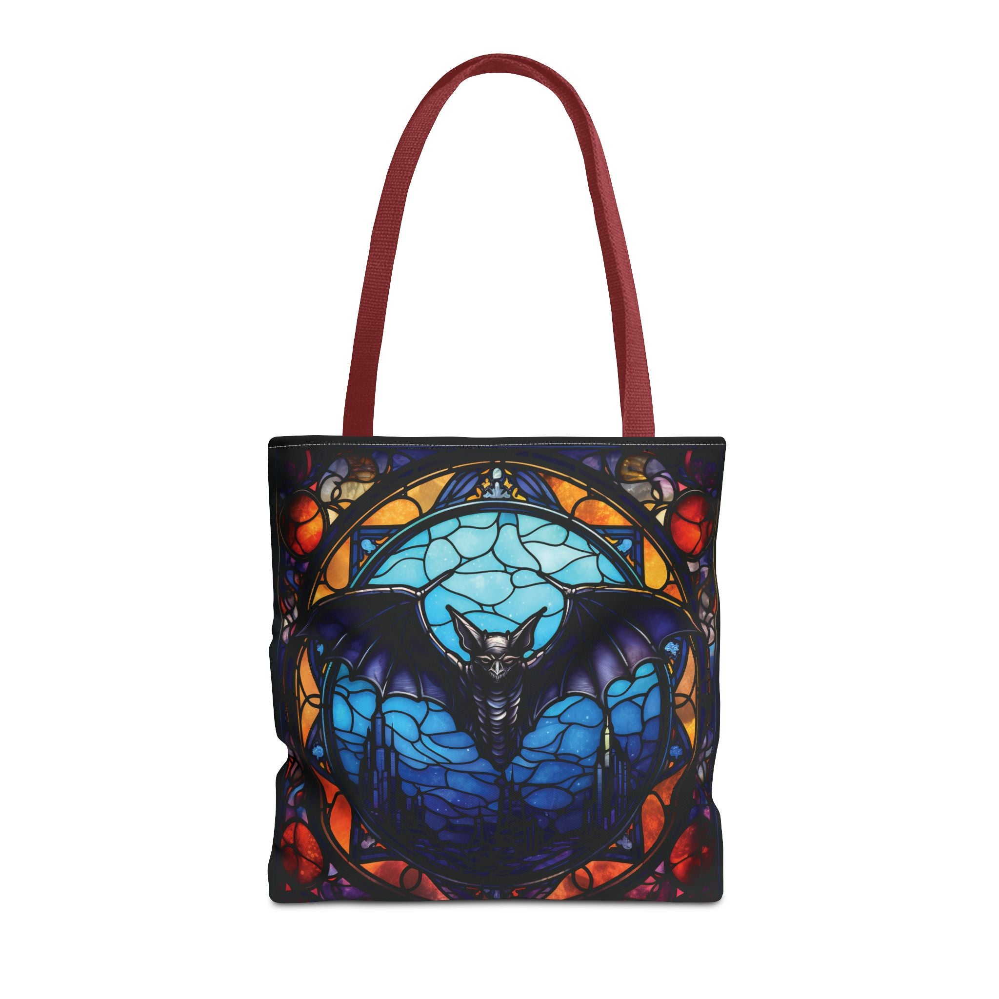 Stained Glass Bat Tote Bag – Gothic Moon AOP Canvas Tote