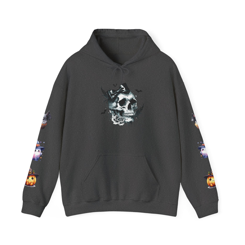 Halloween Skull Hoodie — 'Not Hiding From Halloween' Gothic Skull & Pumpkin Sleeve Pullover