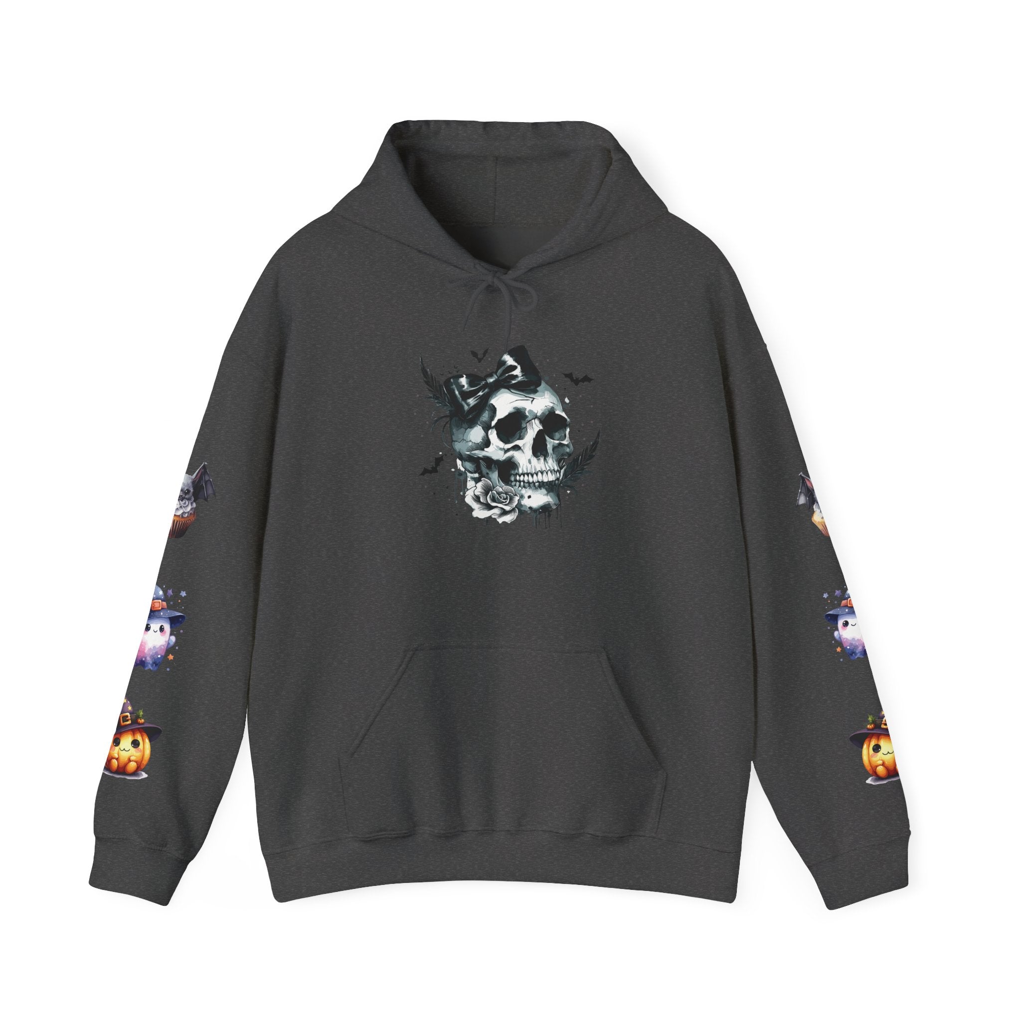 Halloween Skull Hoodie — 'Not Hiding From Halloween' Gothic Skull & Pumpkin Sleeve Pullover
