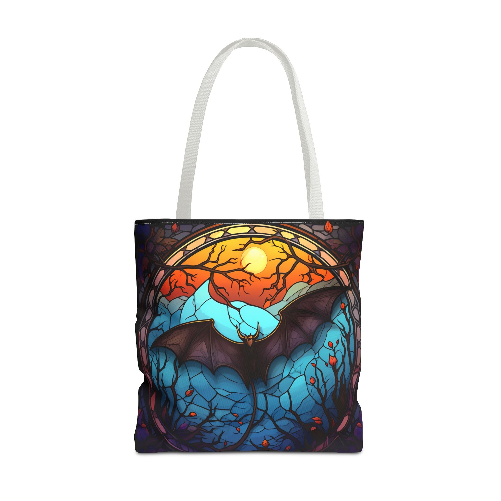 Stained Glass Bat Tote Bag — Moonlit Halloween AOP Canvas Tote