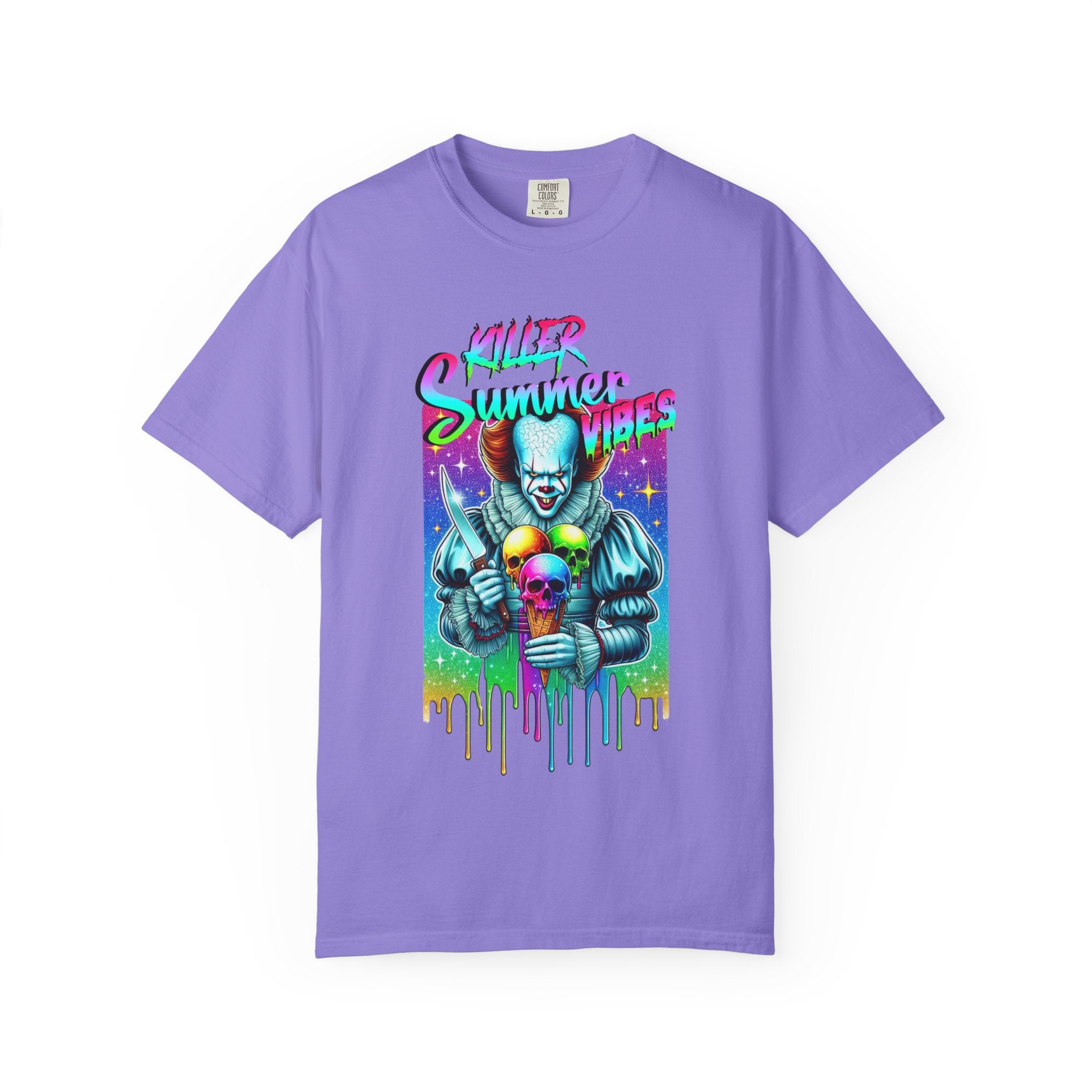 Graphic T-Shirt — "Mild Summer Vibes" Neon Clown Ice Cream Design