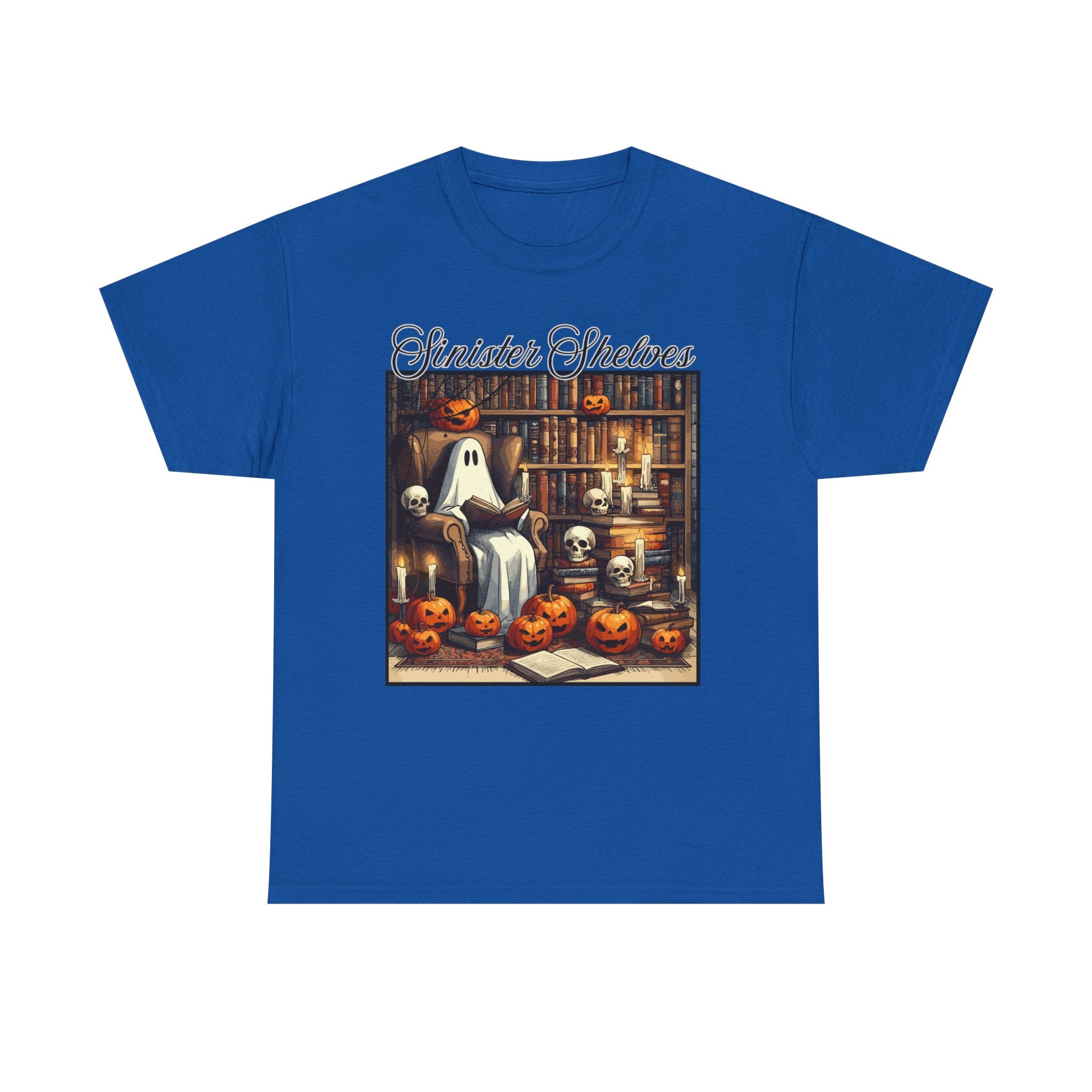 Halloween Ghost Library T‑Shirt — "Sinister Shelves" Vintage Spooky Jack‑O'Lantern Tee