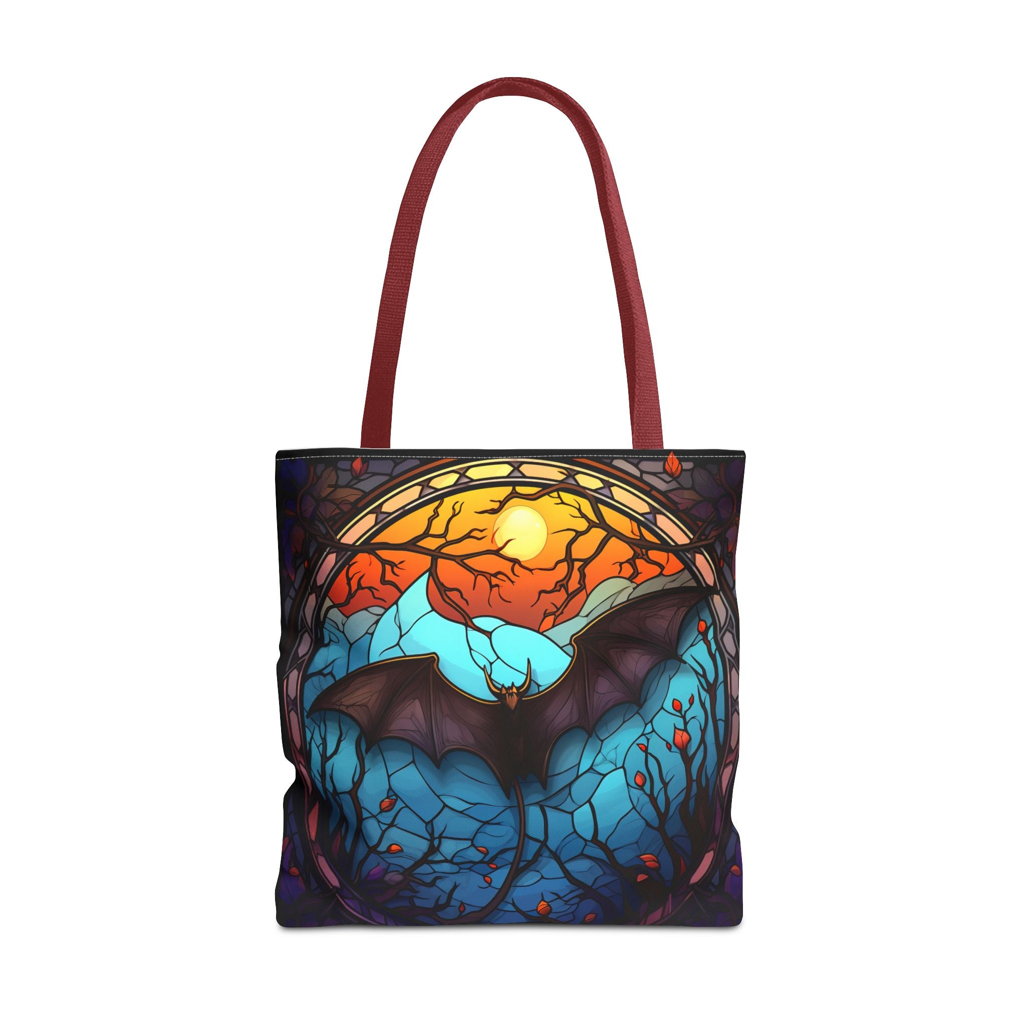 Stained Glass Bat Tote Bag — Moonlit Halloween AOP Canvas Tote