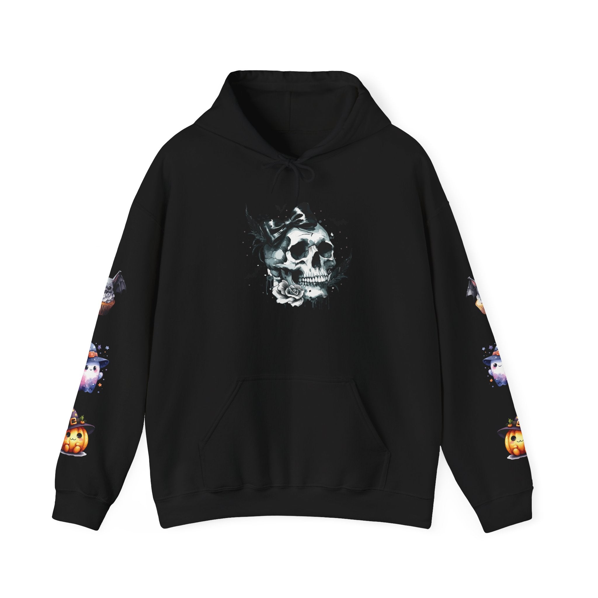 Halloween Skull Hoodie — 'Not Hiding From Halloween' Gothic Skull & Pumpkin Sleeve Pullover
