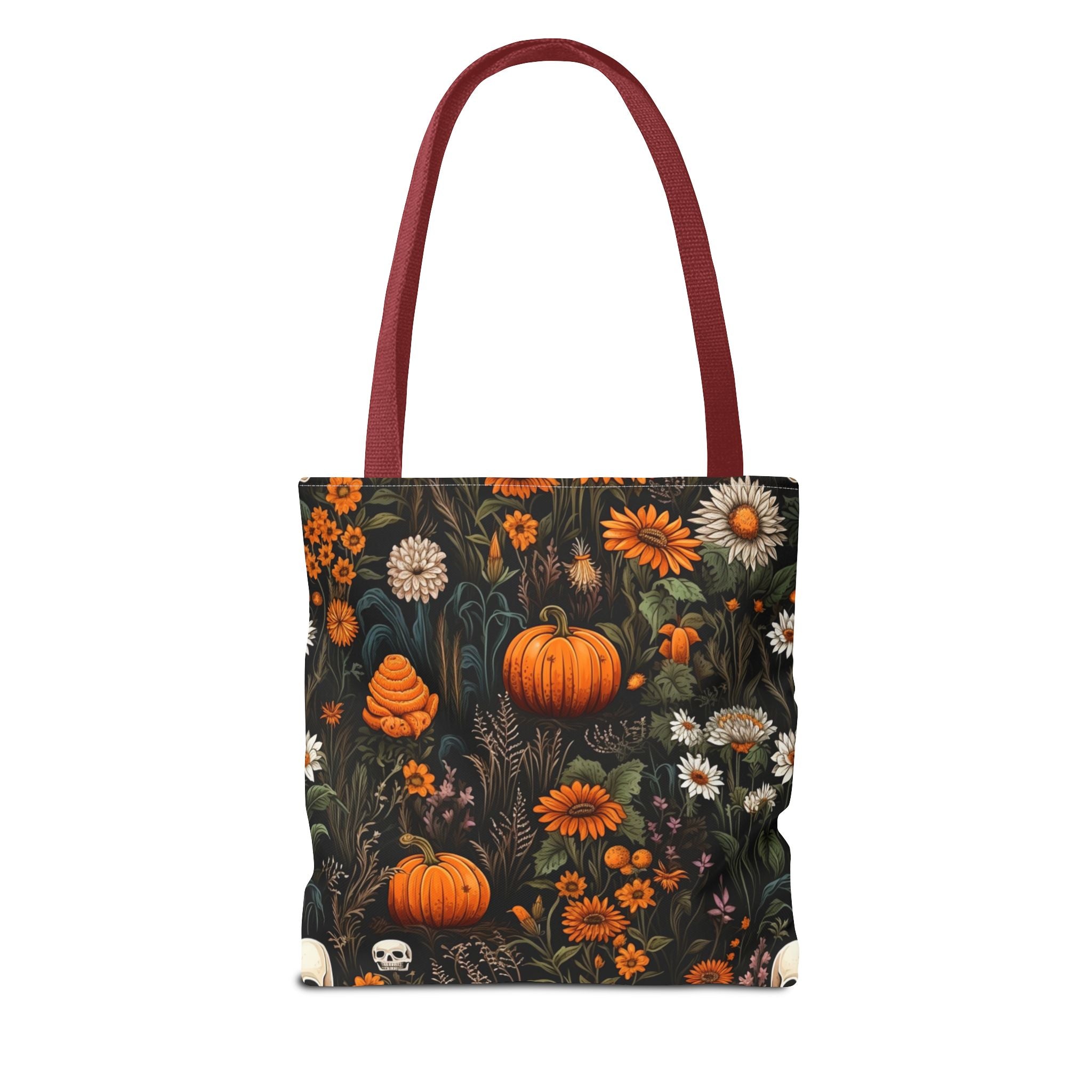 Halloween Pumpkin Floral Tote Bag — Autumn Skull Garden All-Over Print Tote