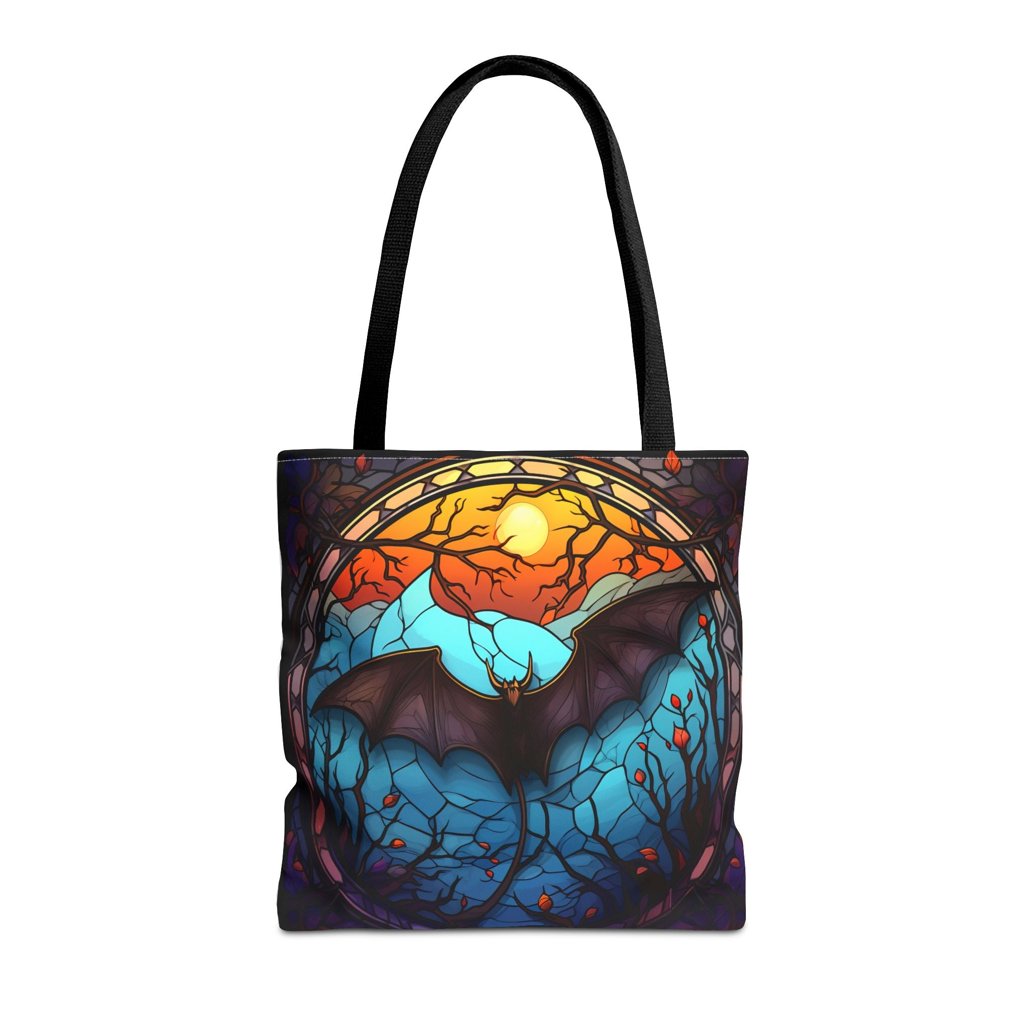 Stained Glass Bat Tote Bag — Moonlit Halloween AOP Canvas Tote