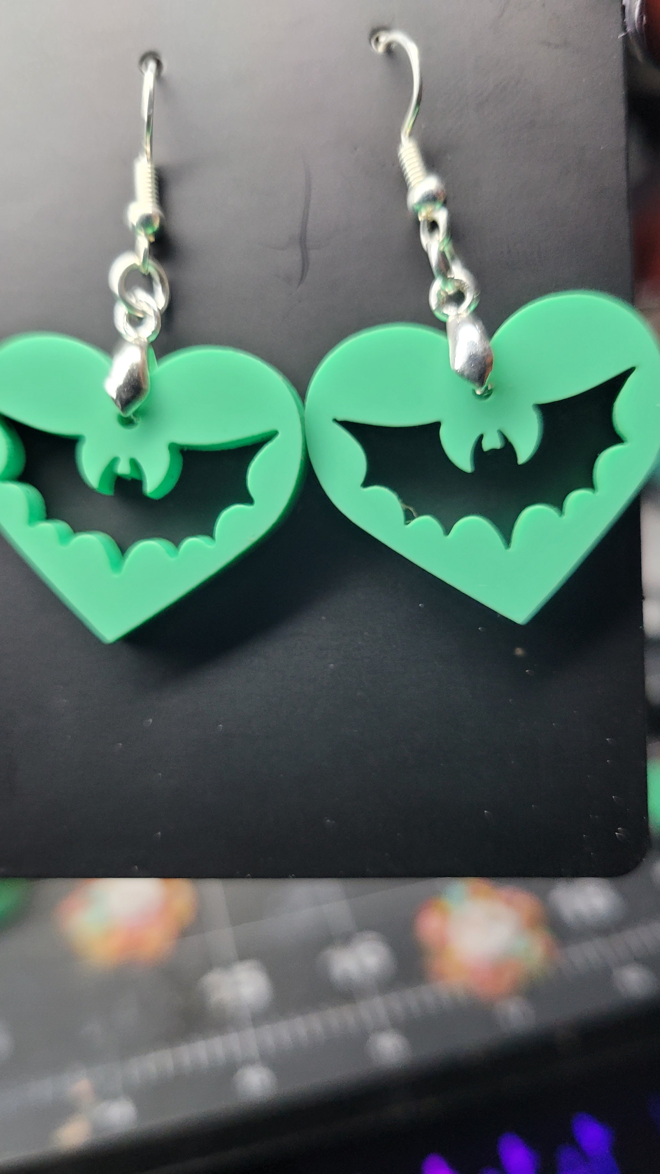Teal Bat Earrings