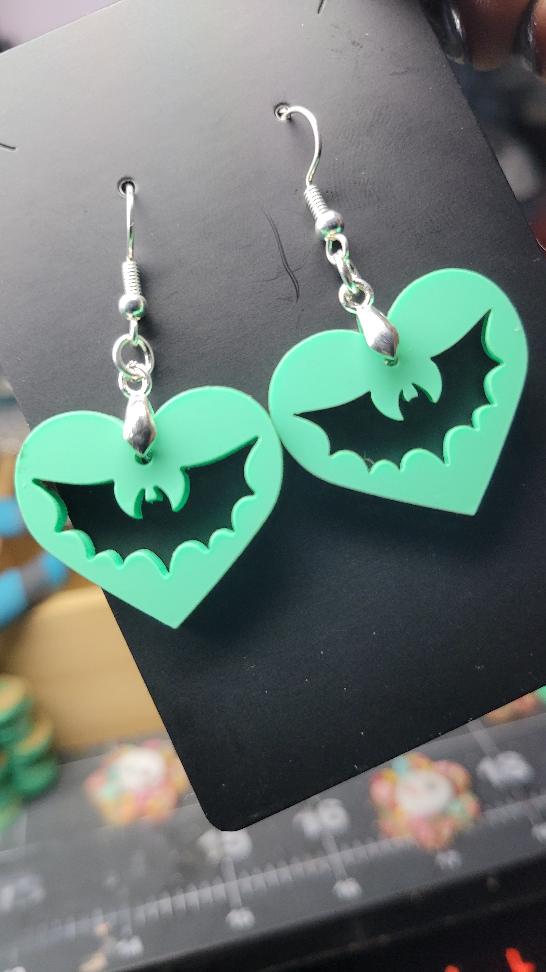 Teal Bat Earrings