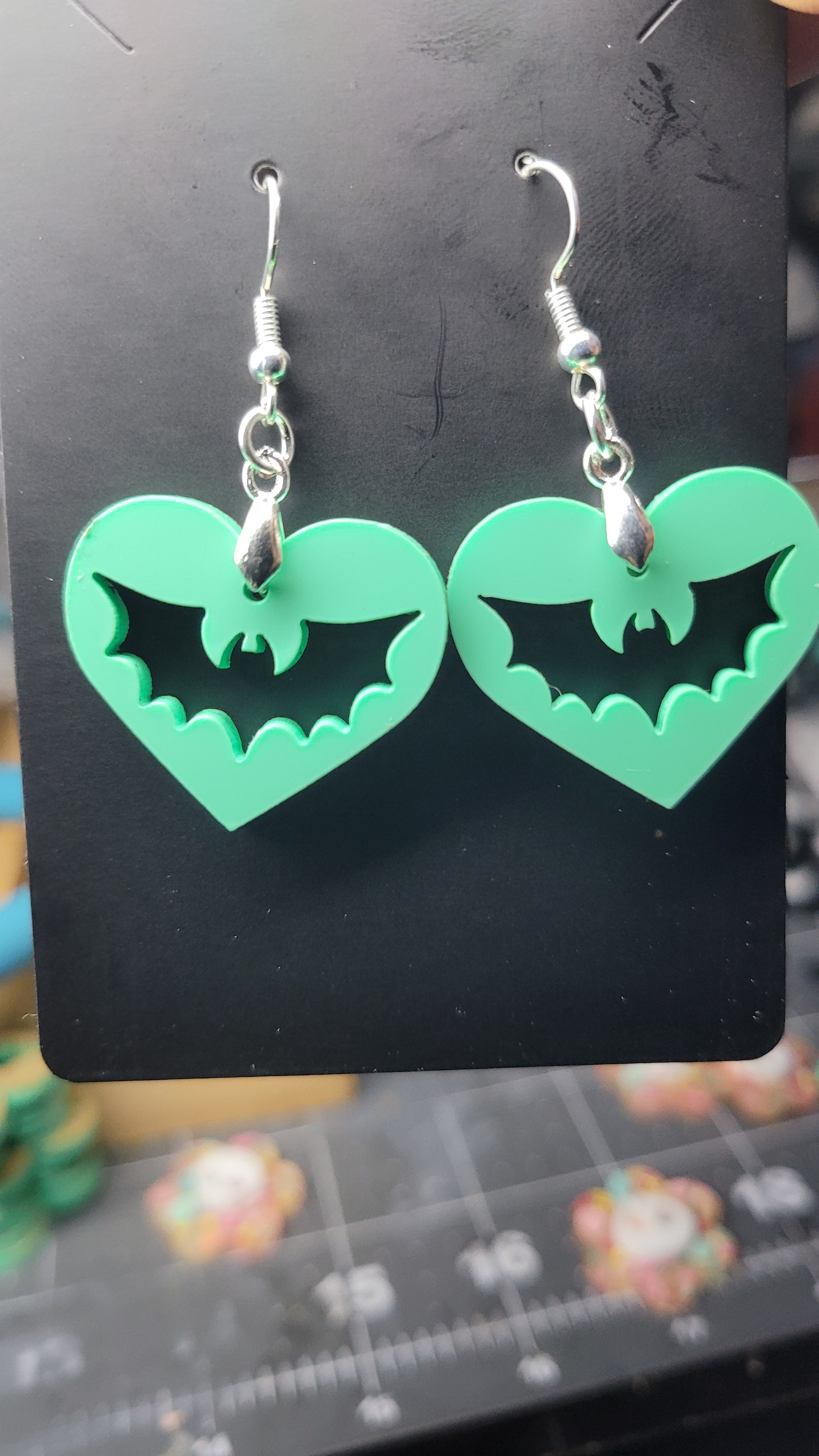 Teal Bat Earrings