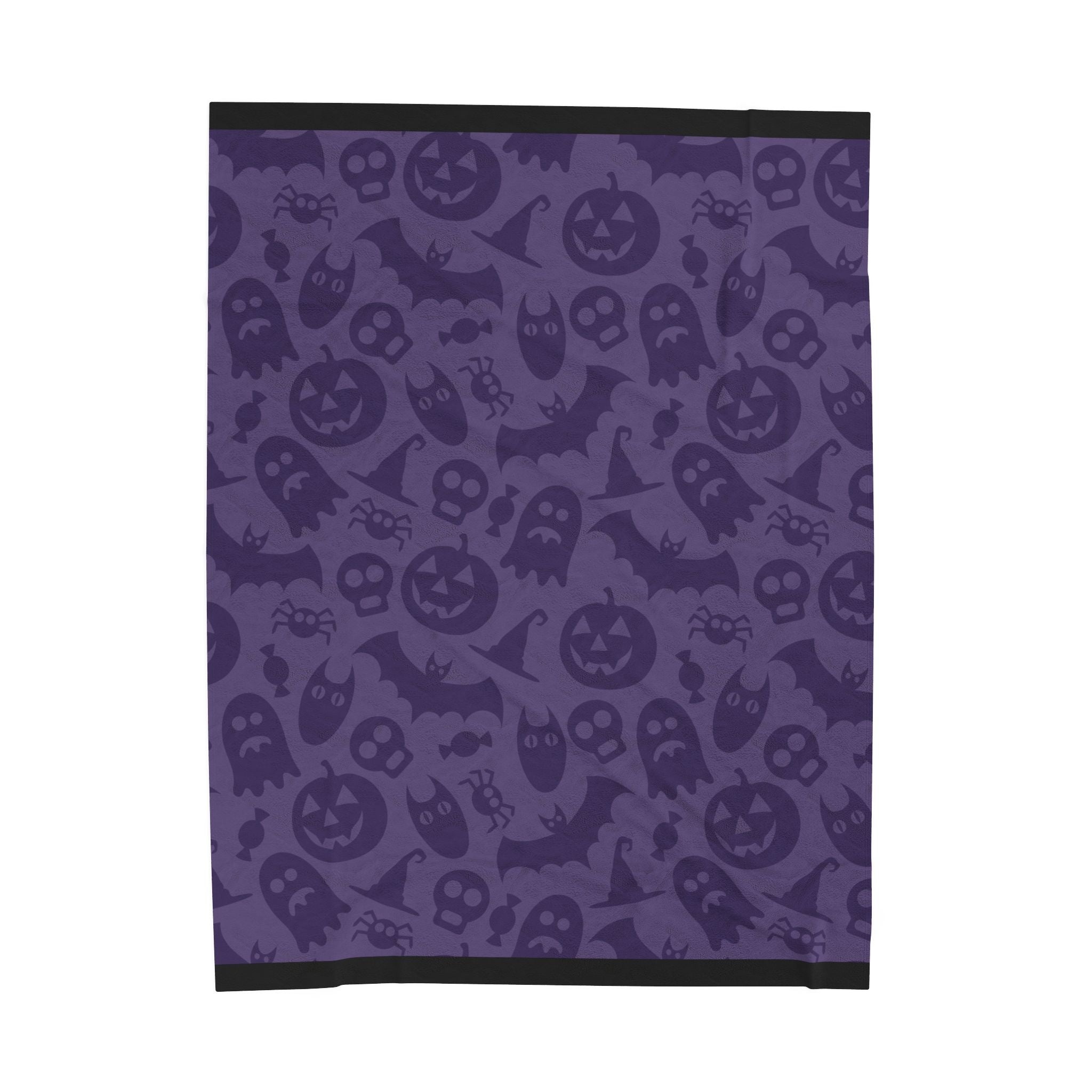 Halloween Pattern Velveteen Plush Blanket — Purple Boo & Jack-o'-Lantern Cozy Throw