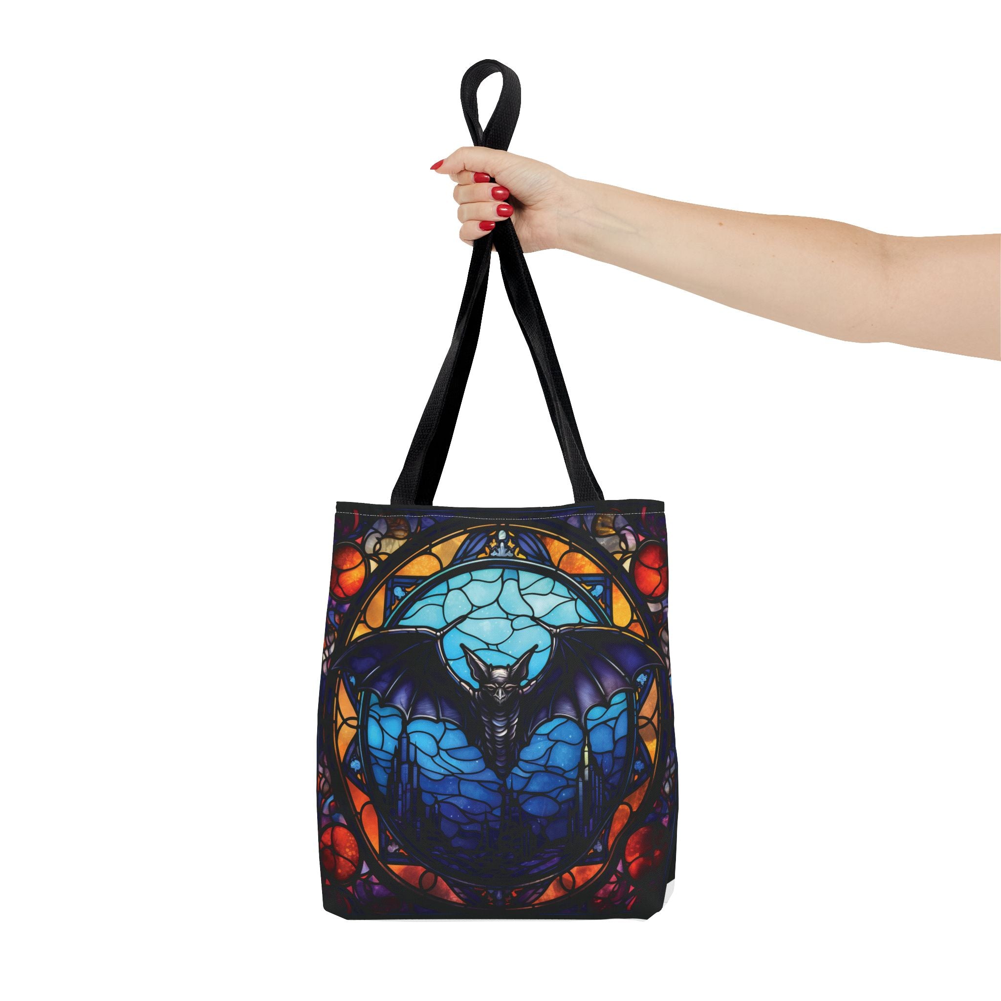 Stained Glass Bat Tote Bag – Gothic Moon AOP Canvas Tote