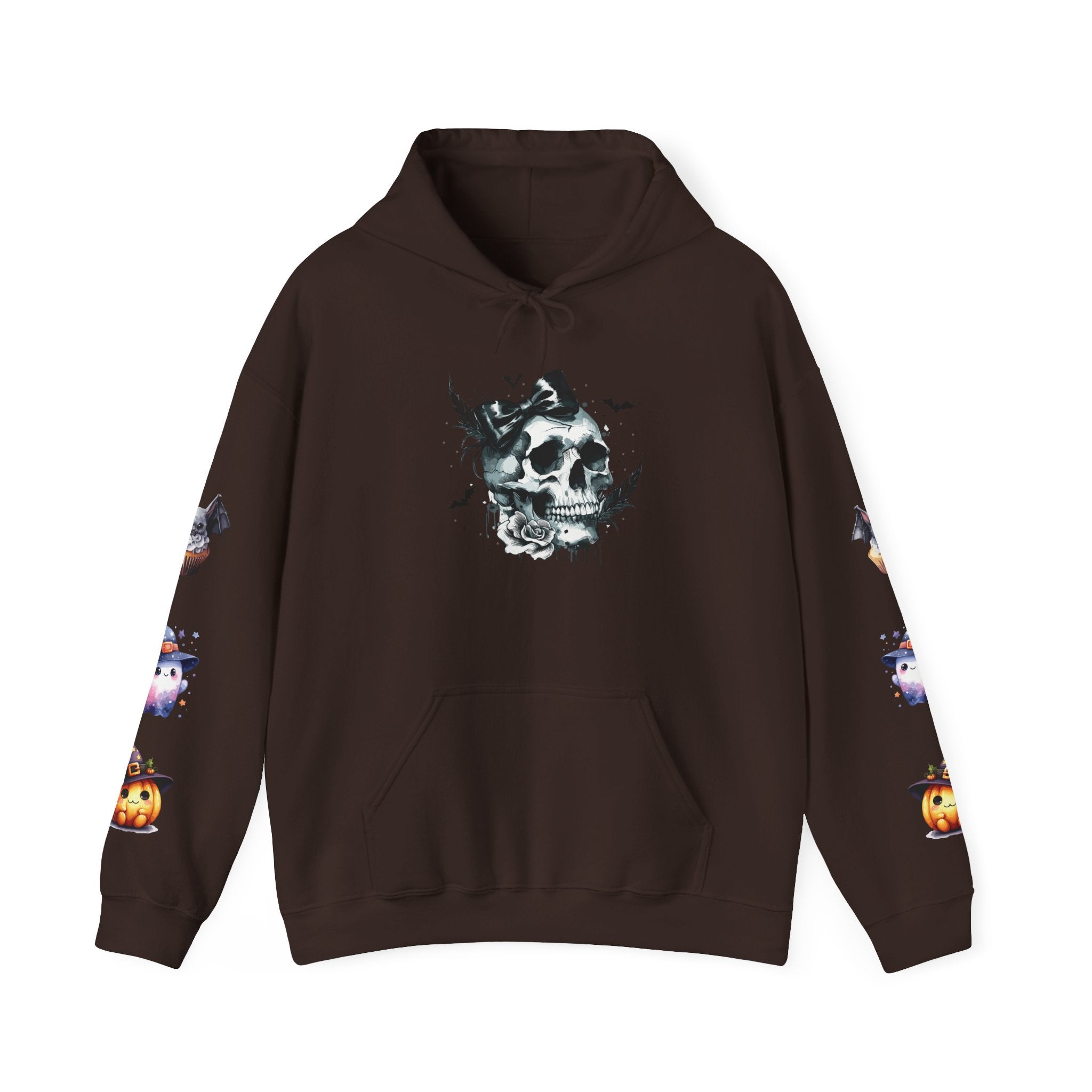 Halloween Skull Hoodie — 'Not Hiding From Halloween' Gothic Skull & Pumpkin Sleeve Pullover