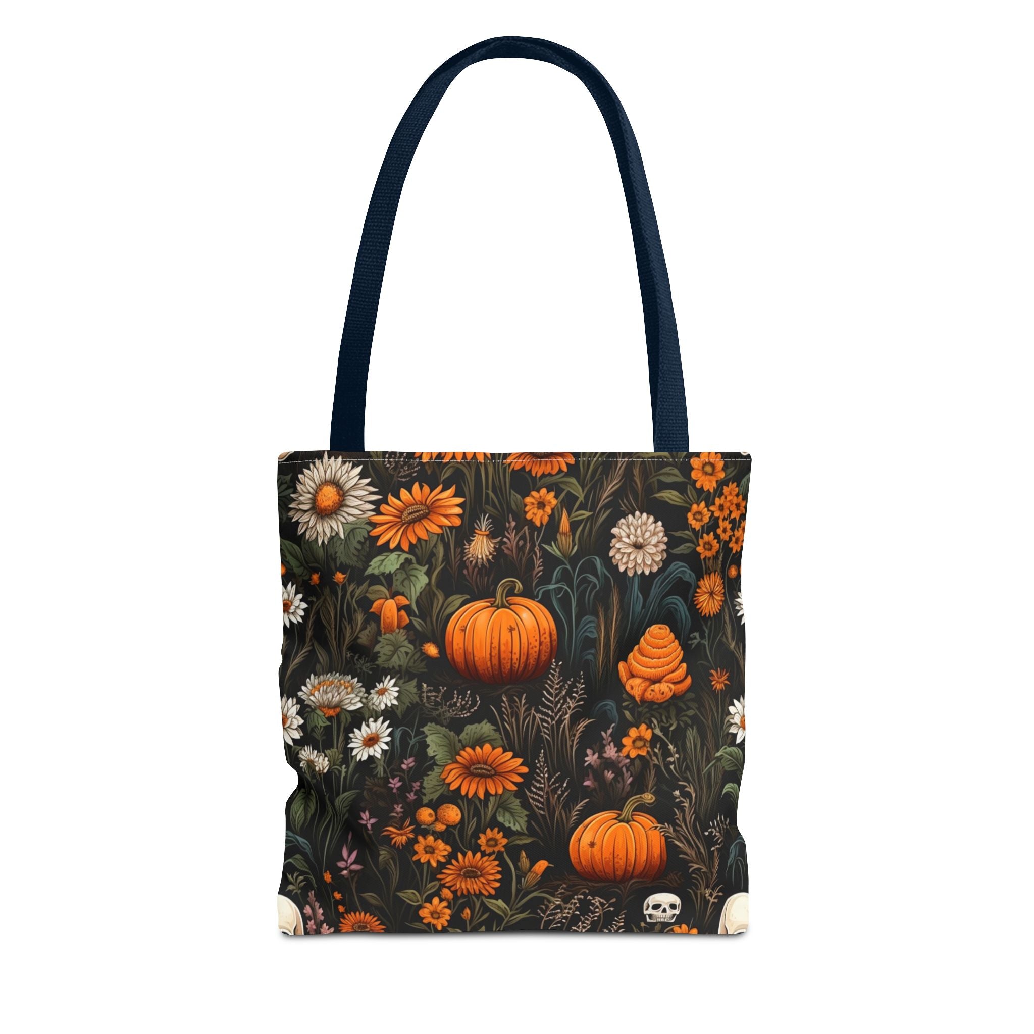 Halloween Pumpkin Floral Tote Bag — Autumn Skull Garden All-Over Print Tote