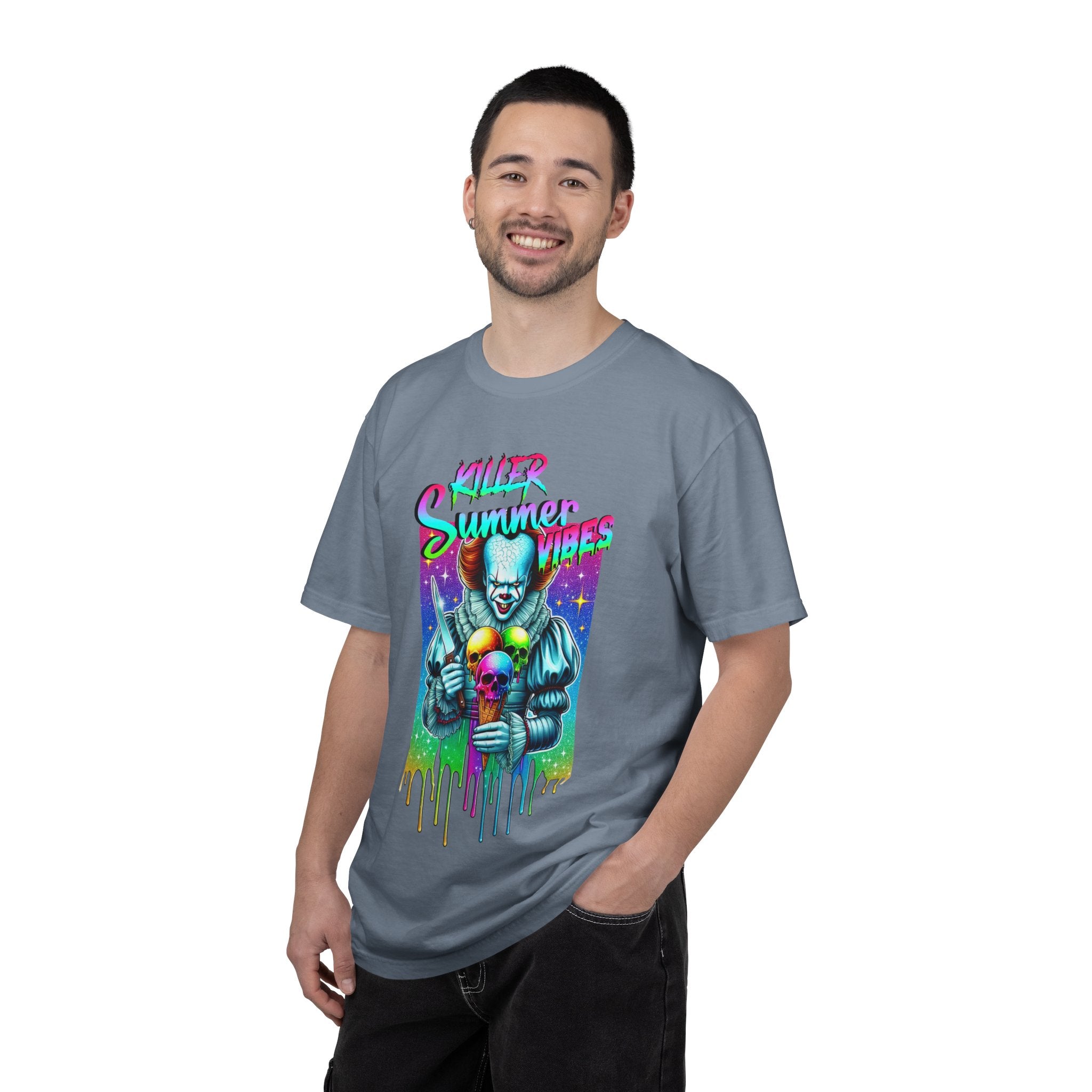 Graphic T-Shirt — "Mild Summer Vibes" Neon Clown Ice Cream Design