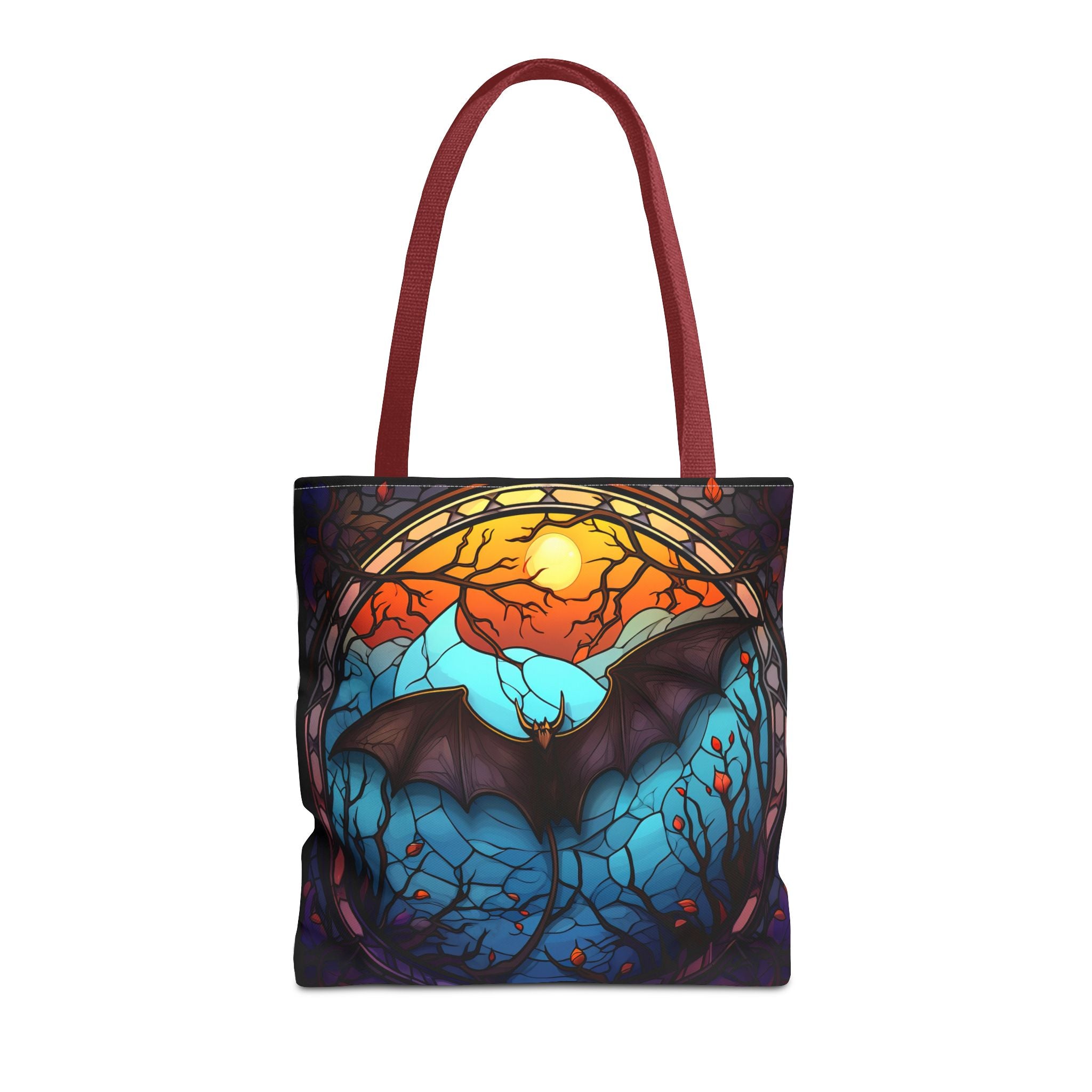 Stained Glass Bat Tote Bag — Moonlit Halloween AOP Canvas Tote