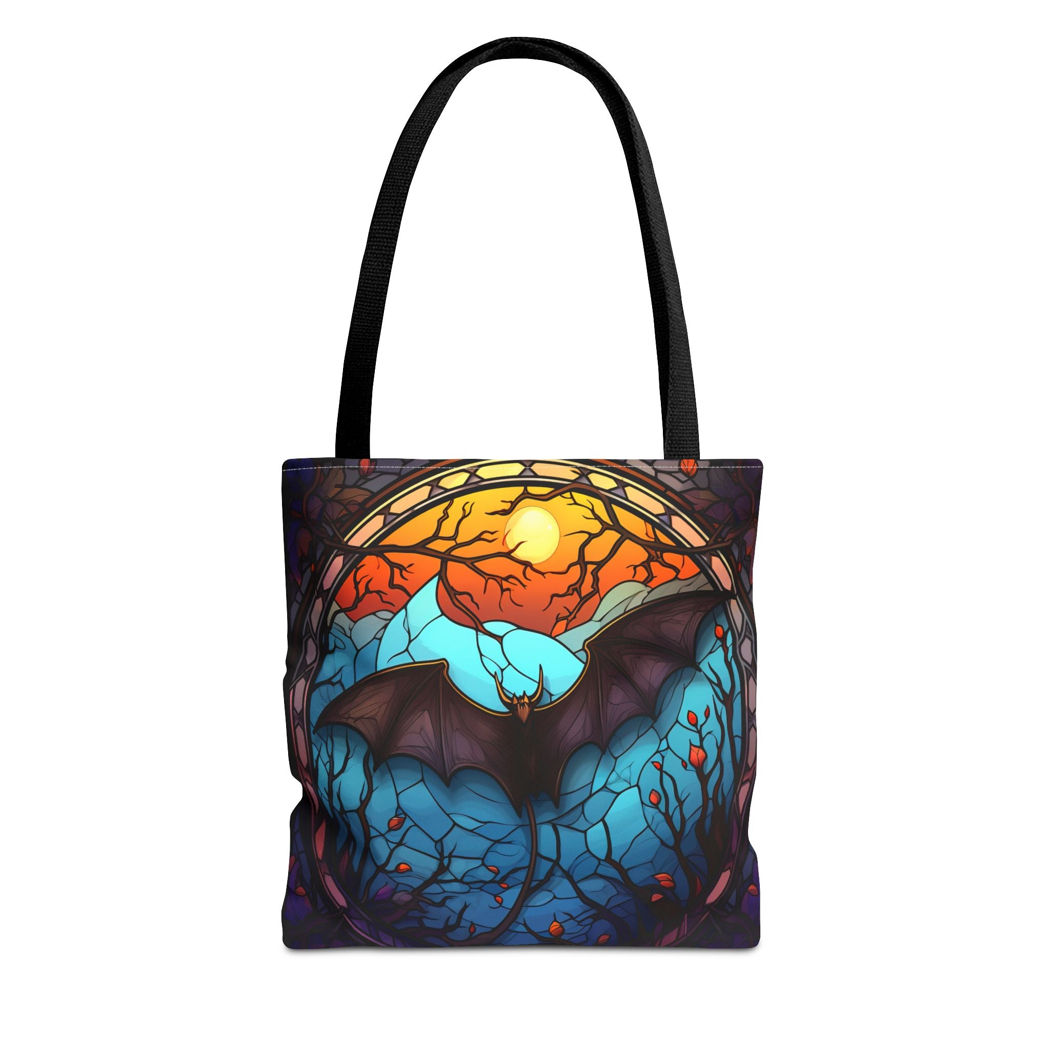Stained Glass Bat Tote Bag — Moonlit Halloween AOP Canvas Tote