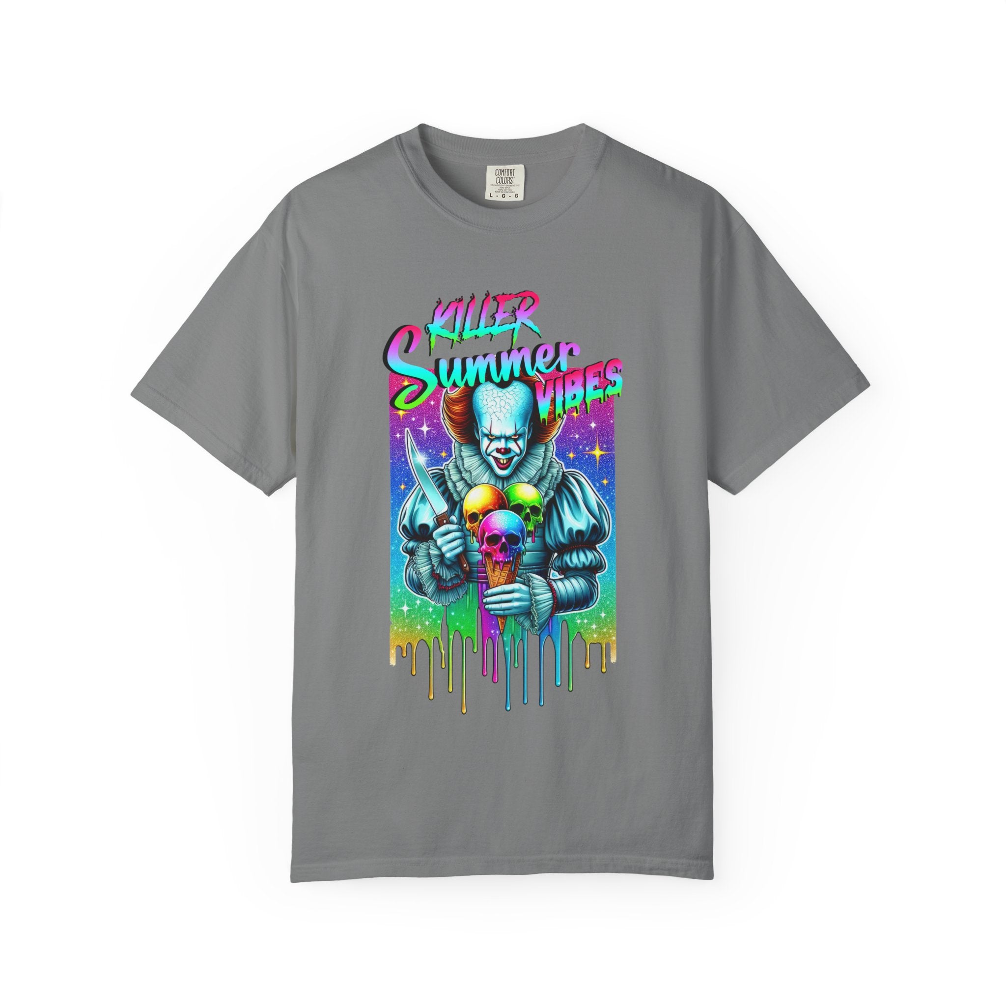 Graphic T-Shirt — "Mild Summer Vibes" Neon Clown Ice Cream Design
