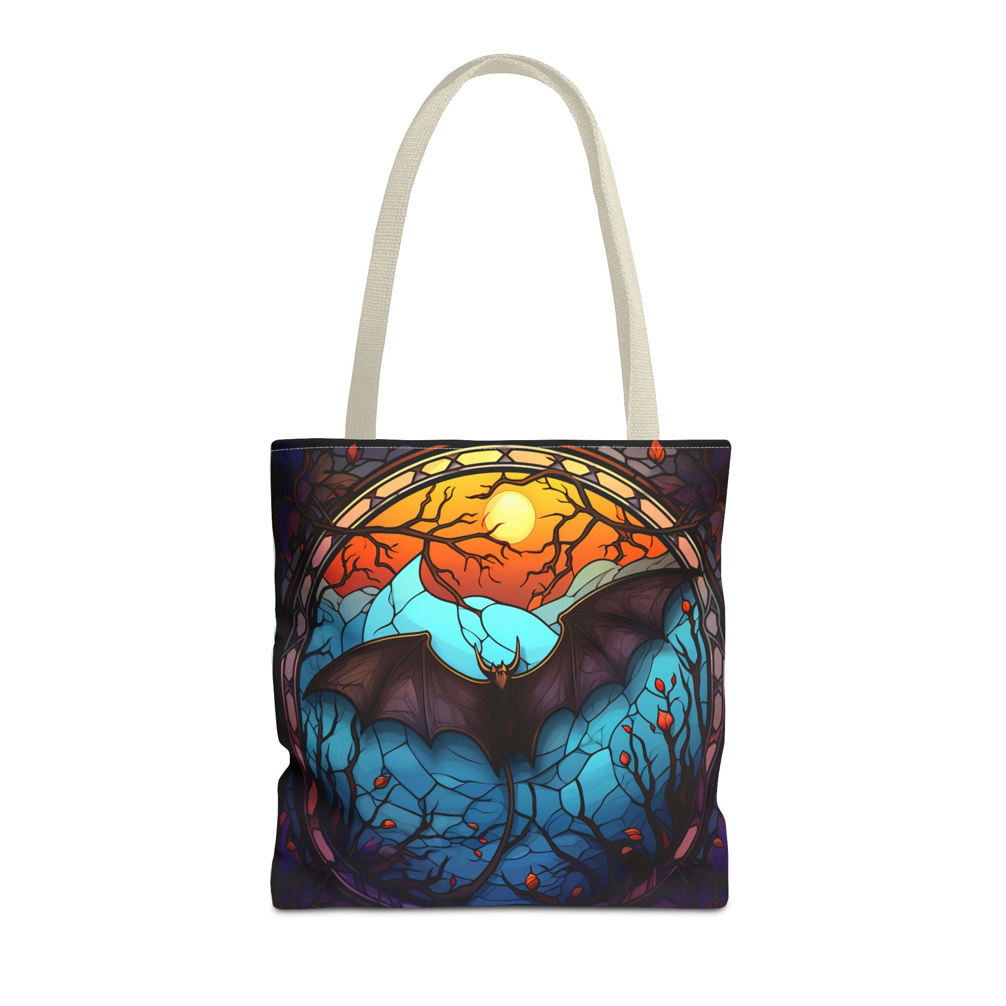 Stained Glass Bat Tote Bag — Moonlit Halloween AOP Canvas Tote