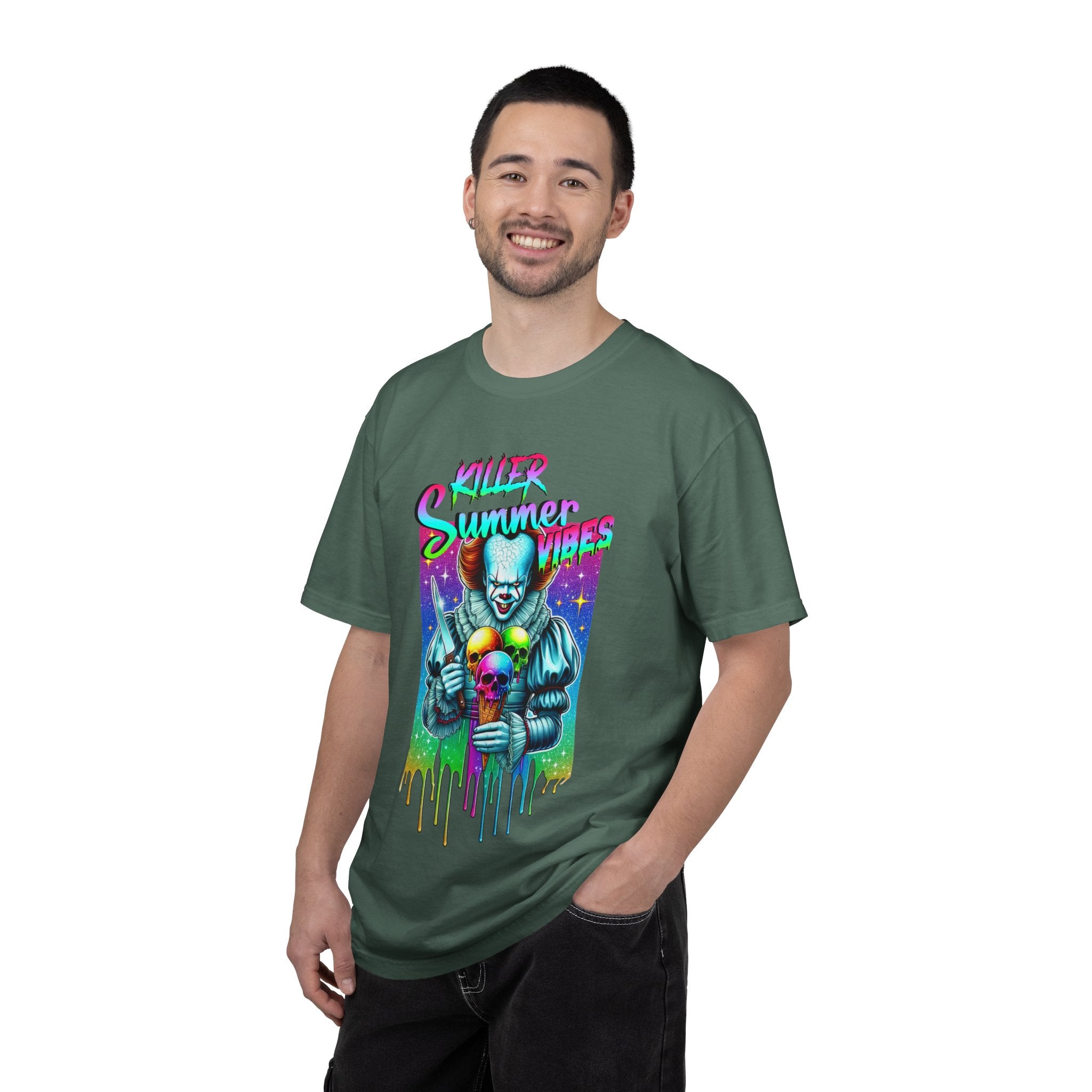 Graphic T-Shirt — "Mild Summer Vibes" Neon Clown Ice Cream Design