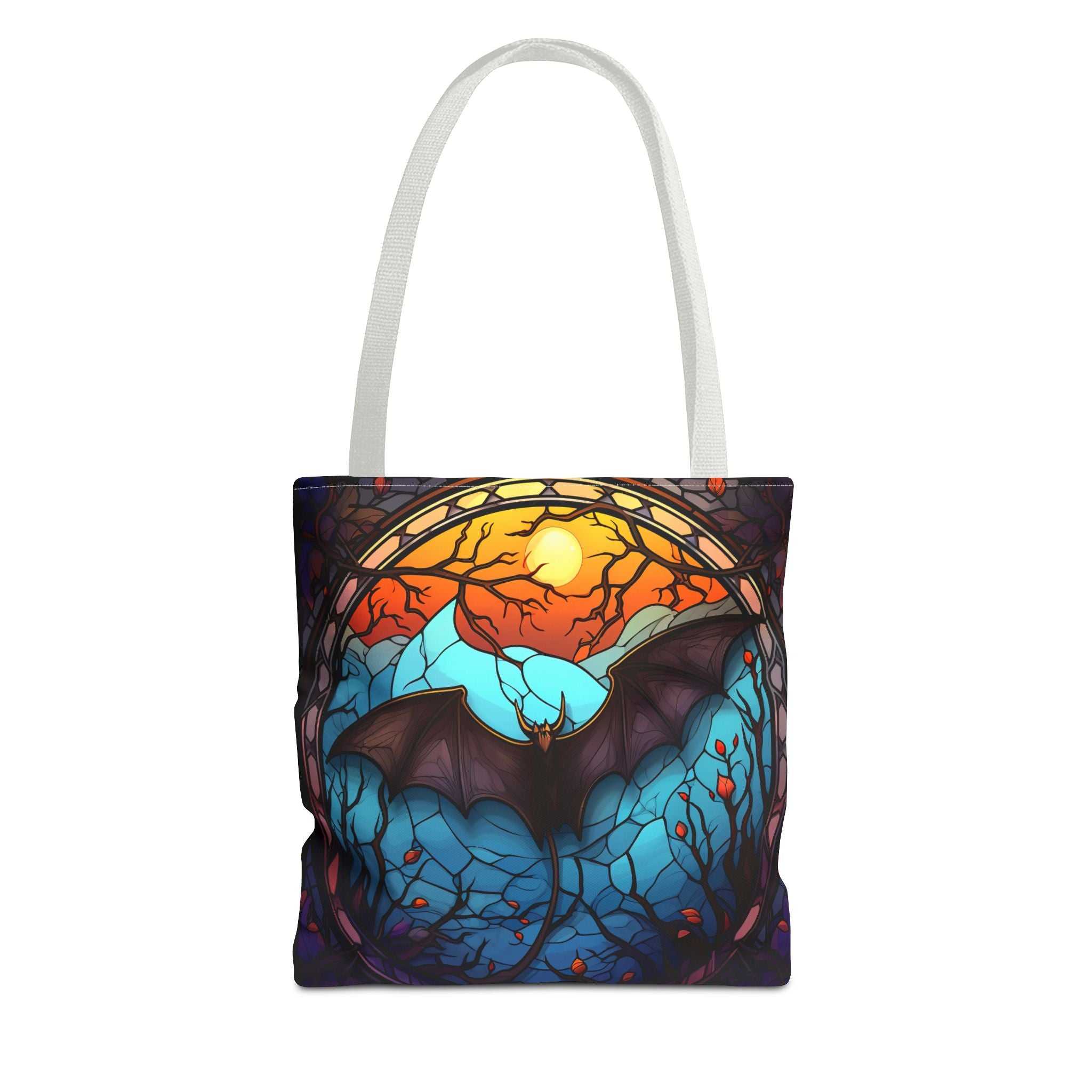 Stained Glass Bat Tote Bag — Moonlit Halloween AOP Canvas Tote
