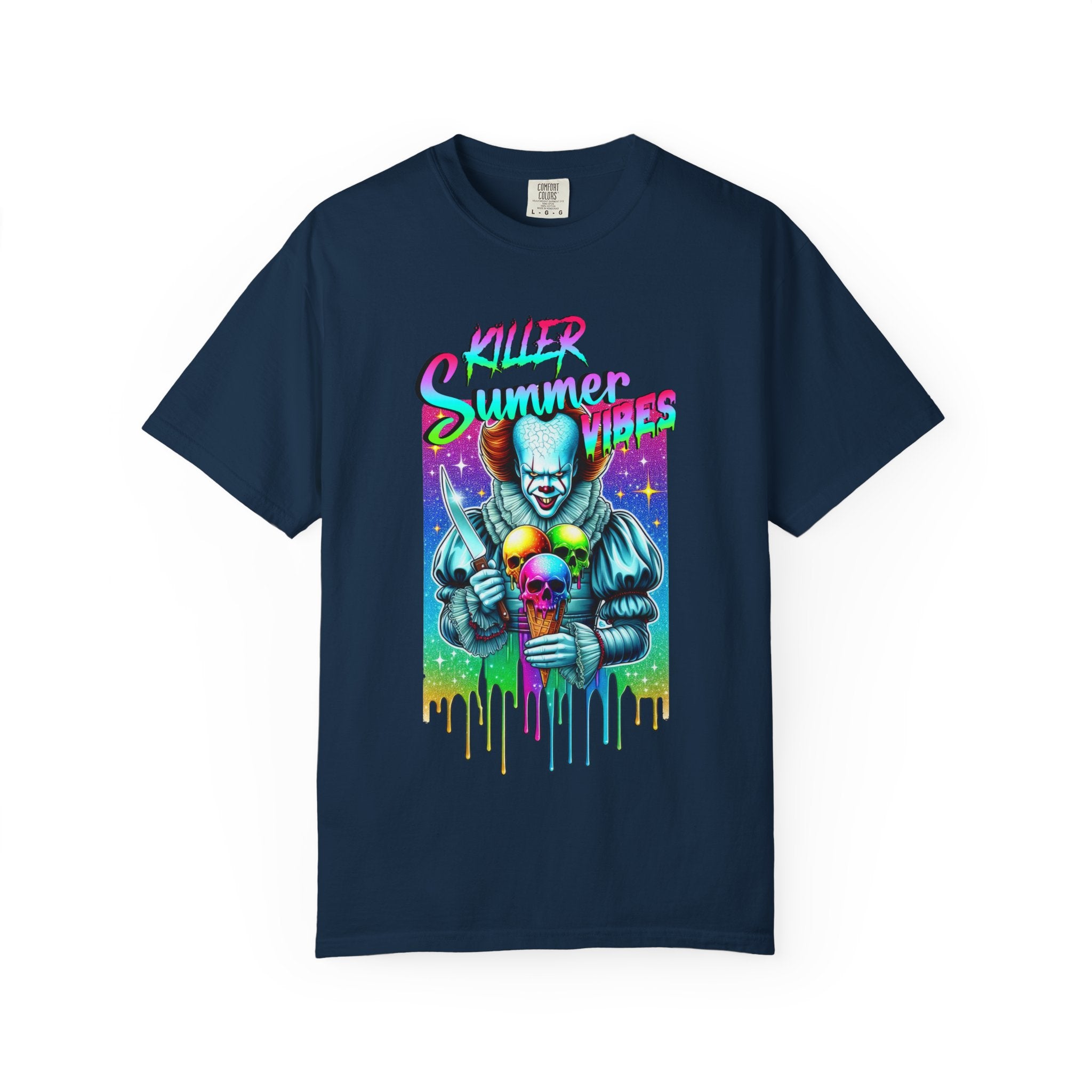 Graphic T-Shirt — "Mild Summer Vibes" Neon Clown Ice Cream Design