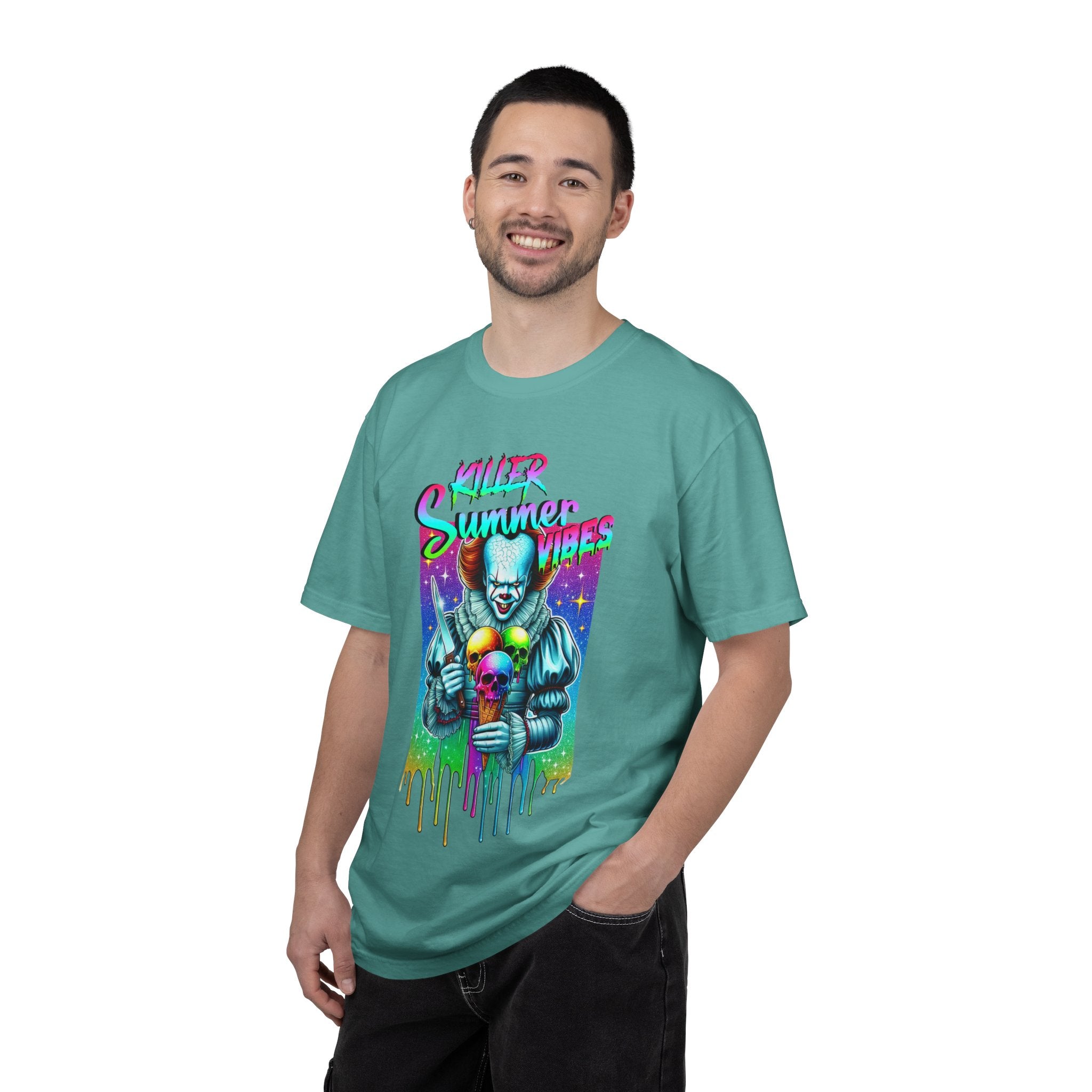 Graphic T-Shirt — "Mild Summer Vibes" Neon Clown Ice Cream Design
