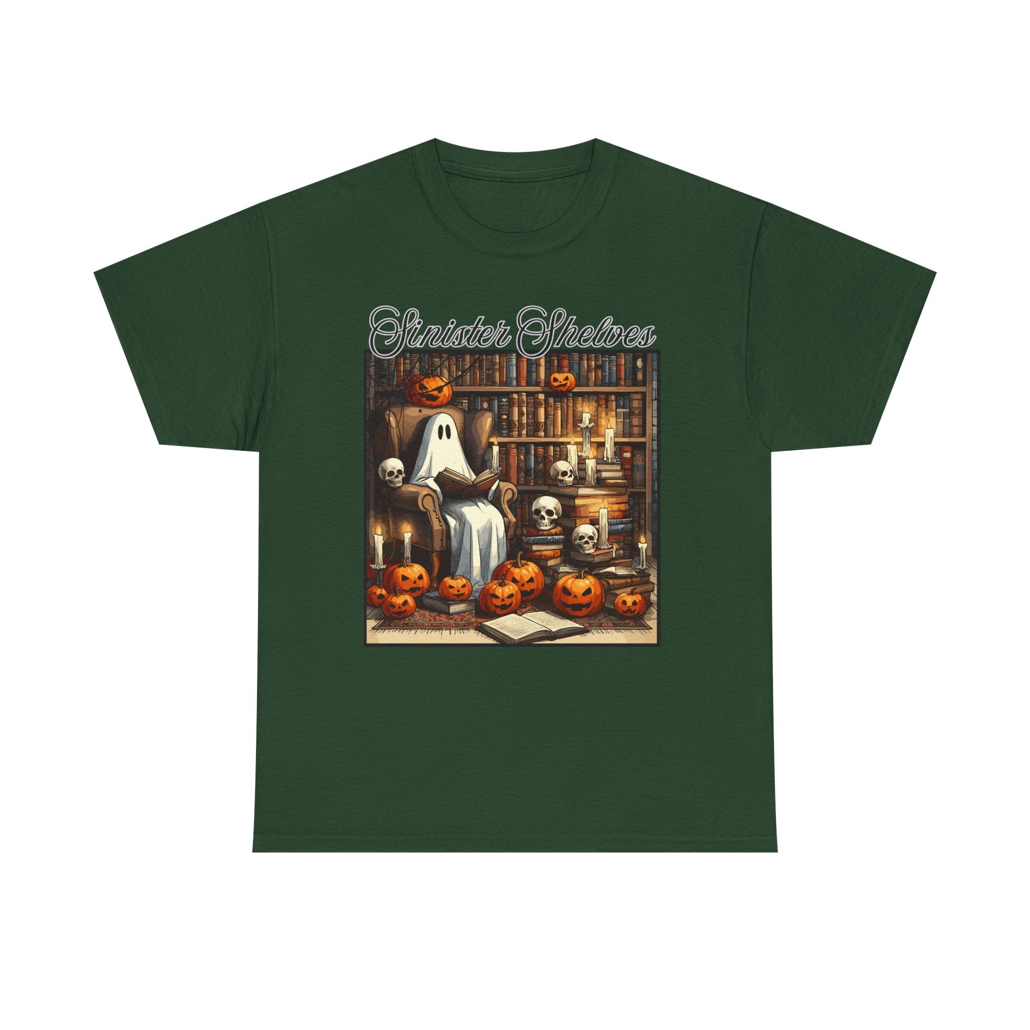 Halloween Ghost Library T‑Shirt — "Sinister Shelves" Vintage Spooky Jack‑O'Lantern Tee