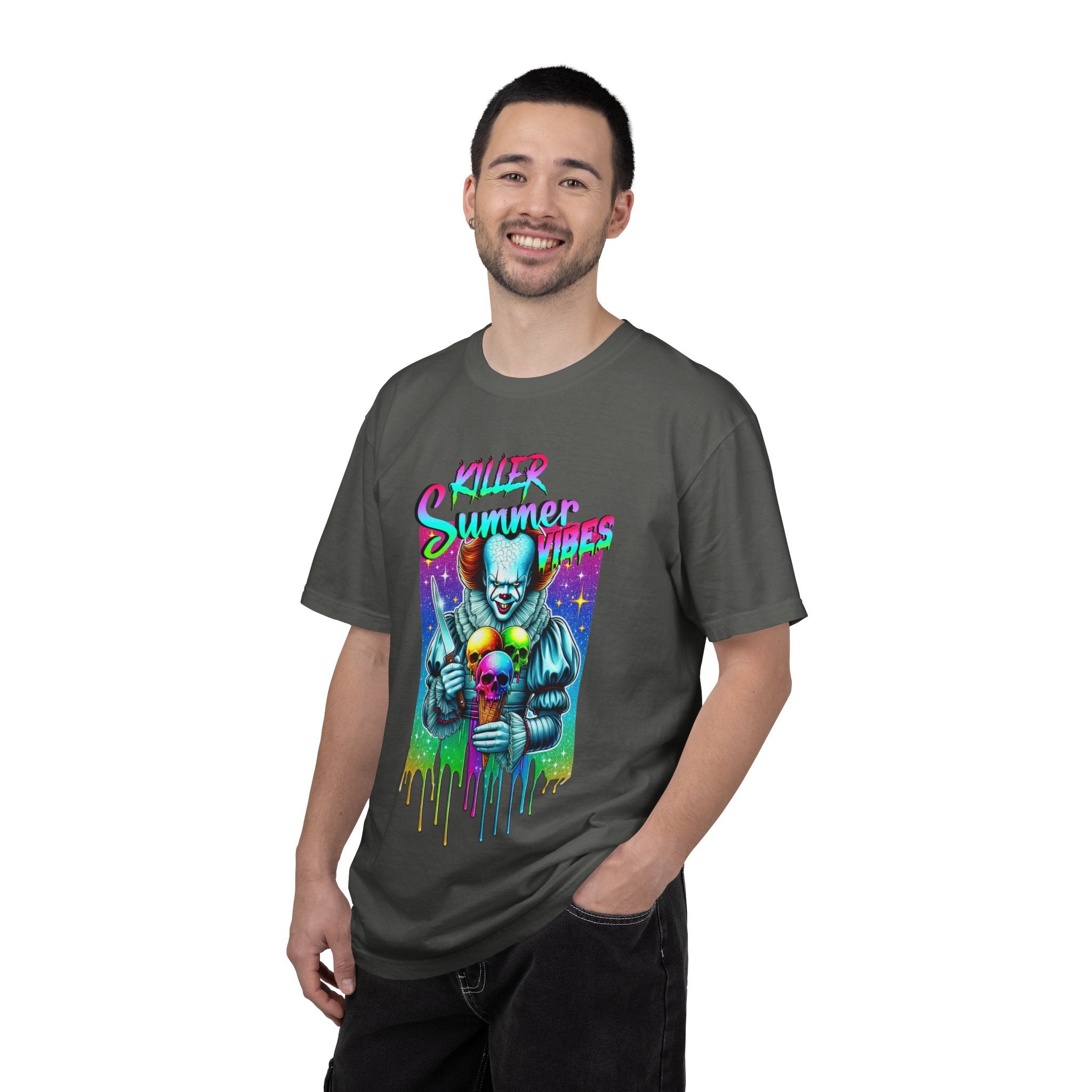 Graphic T-Shirt — "Mild Summer Vibes" Neon Clown Ice Cream Design