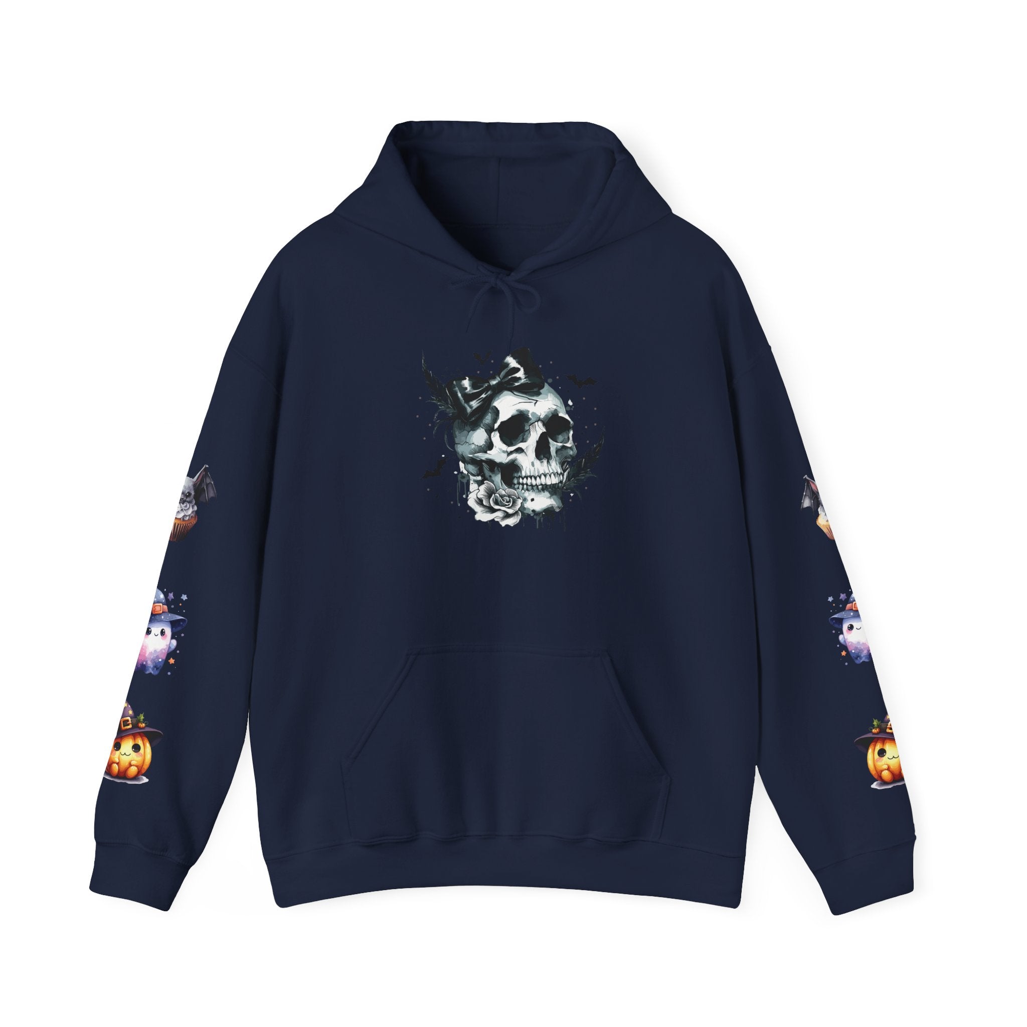 Halloween Skull Hoodie — 'Not Hiding From Halloween' Gothic Skull & Pumpkin Sleeve Pullover