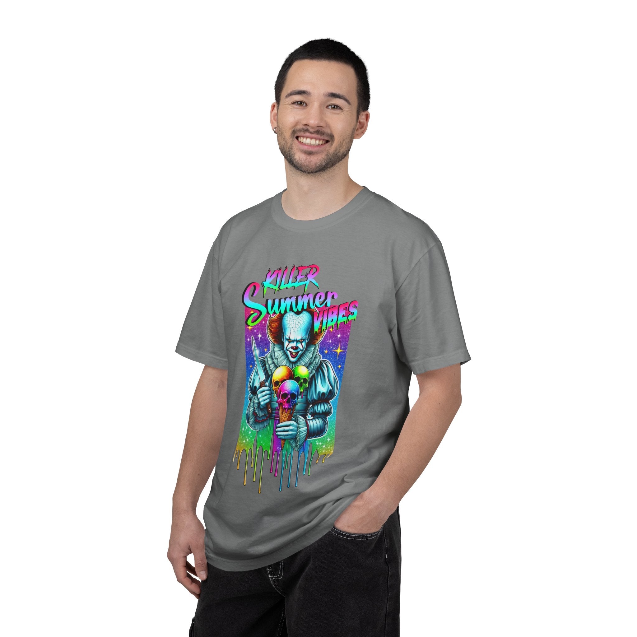 Graphic T-Shirt — "Mild Summer Vibes" Neon Clown Ice Cream Design