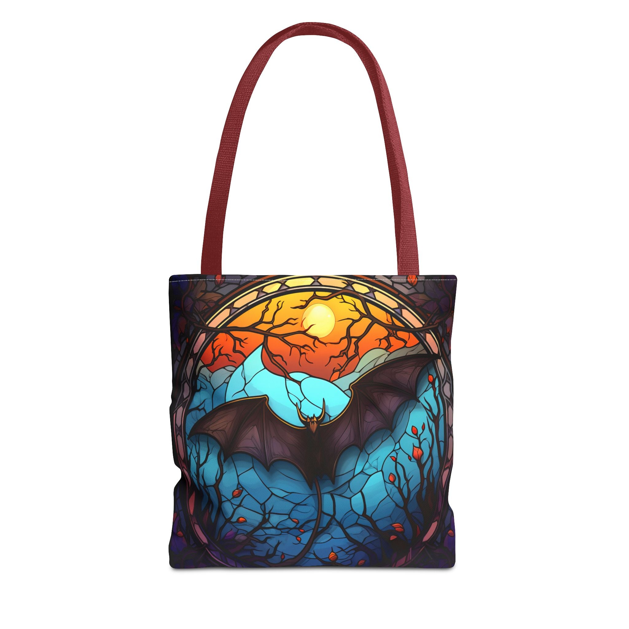 Stained Glass Bat Tote Bag — Moonlit Halloween AOP Canvas Tote