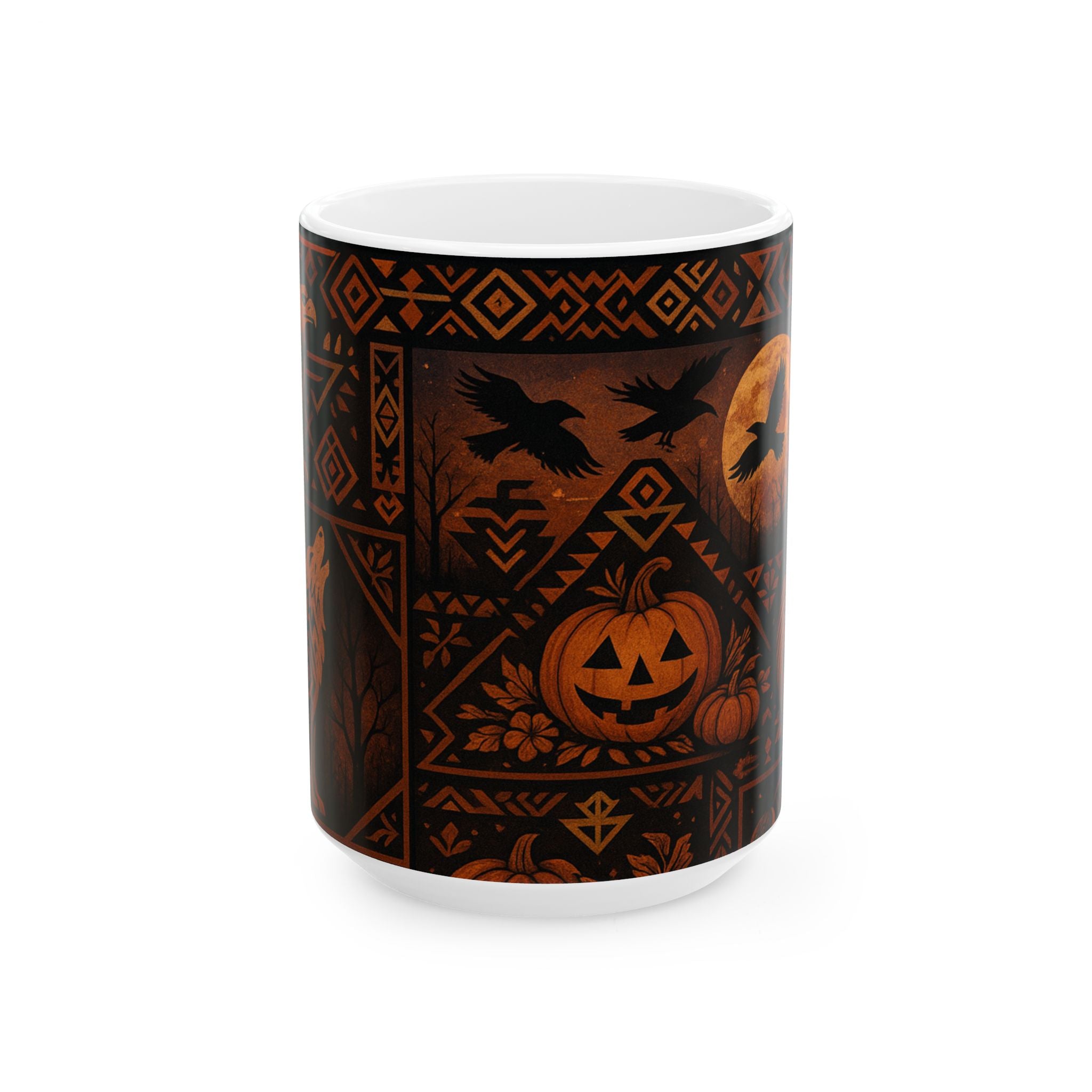 Halloween Pumpkin & Crows Ceramic Mug — Spooky Fall Coffee Cup (11oz, 15oz)