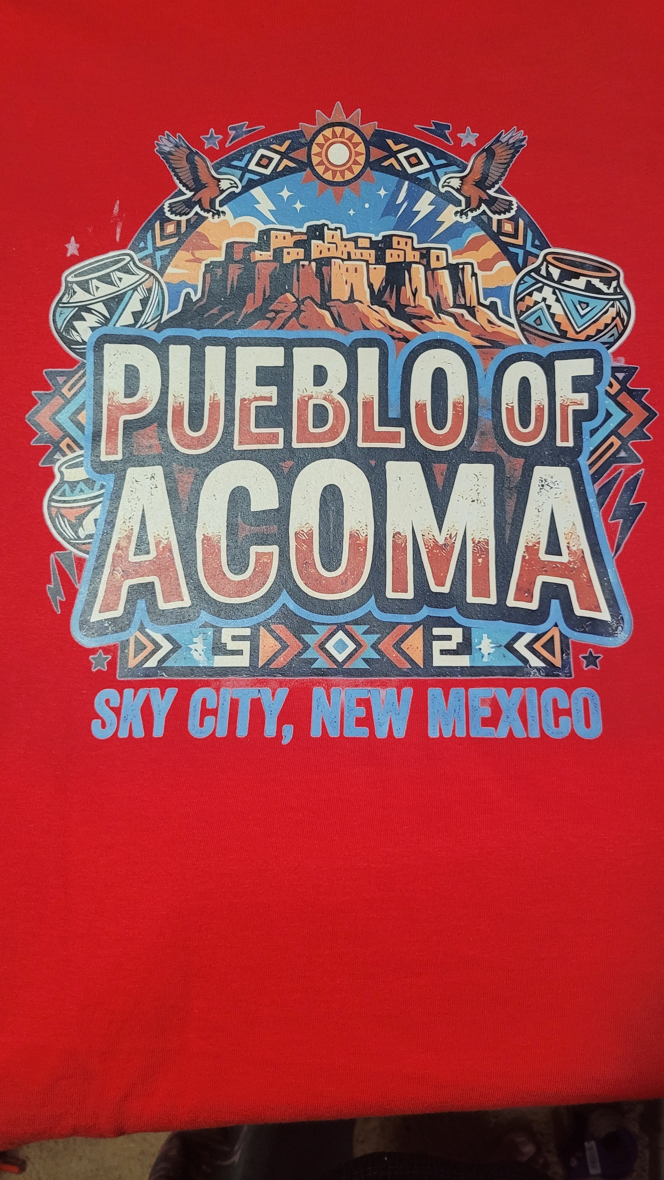 Pueblo of acoma in red t-shirt